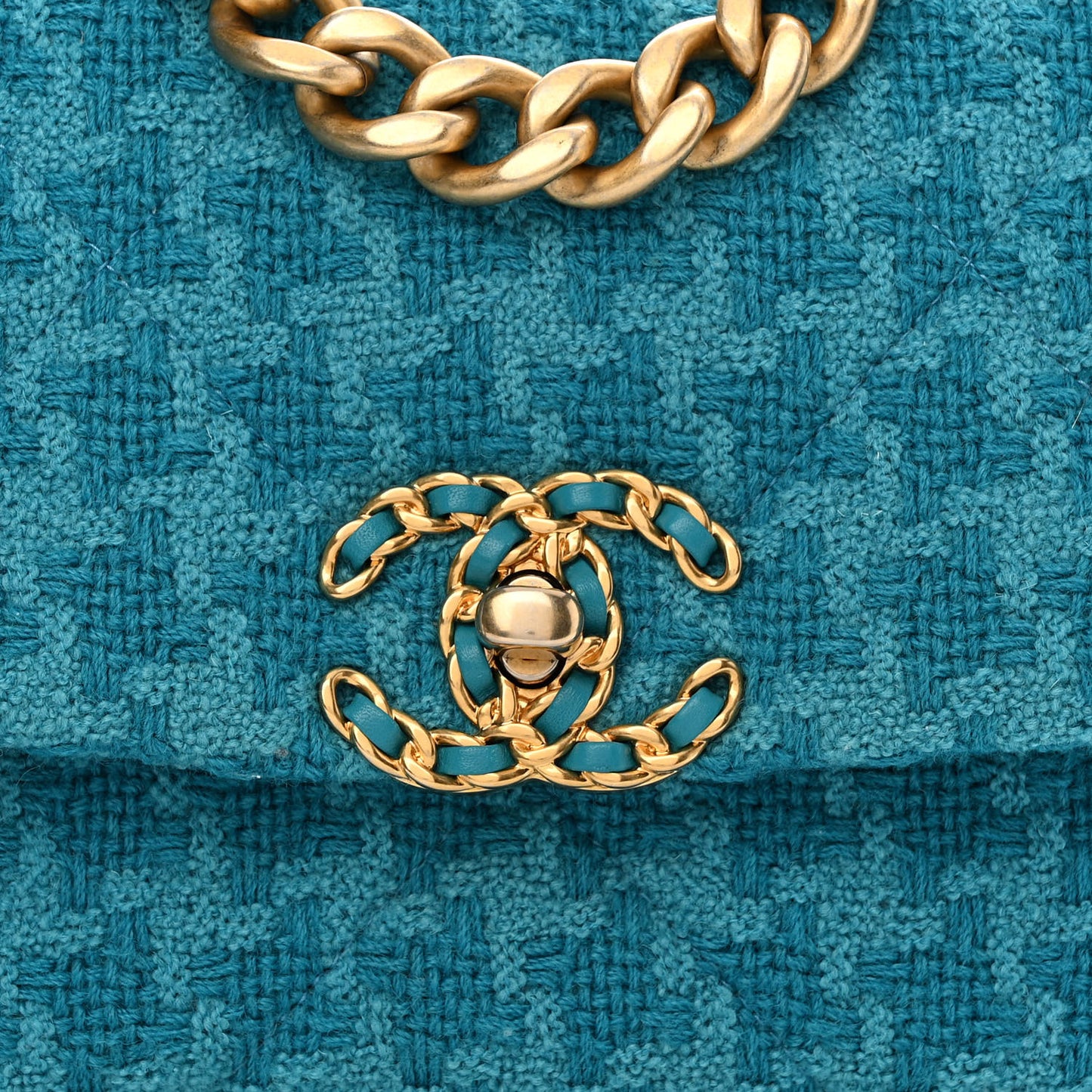 Tweed Quilted Medium Chanel 19 Flap Turquoise