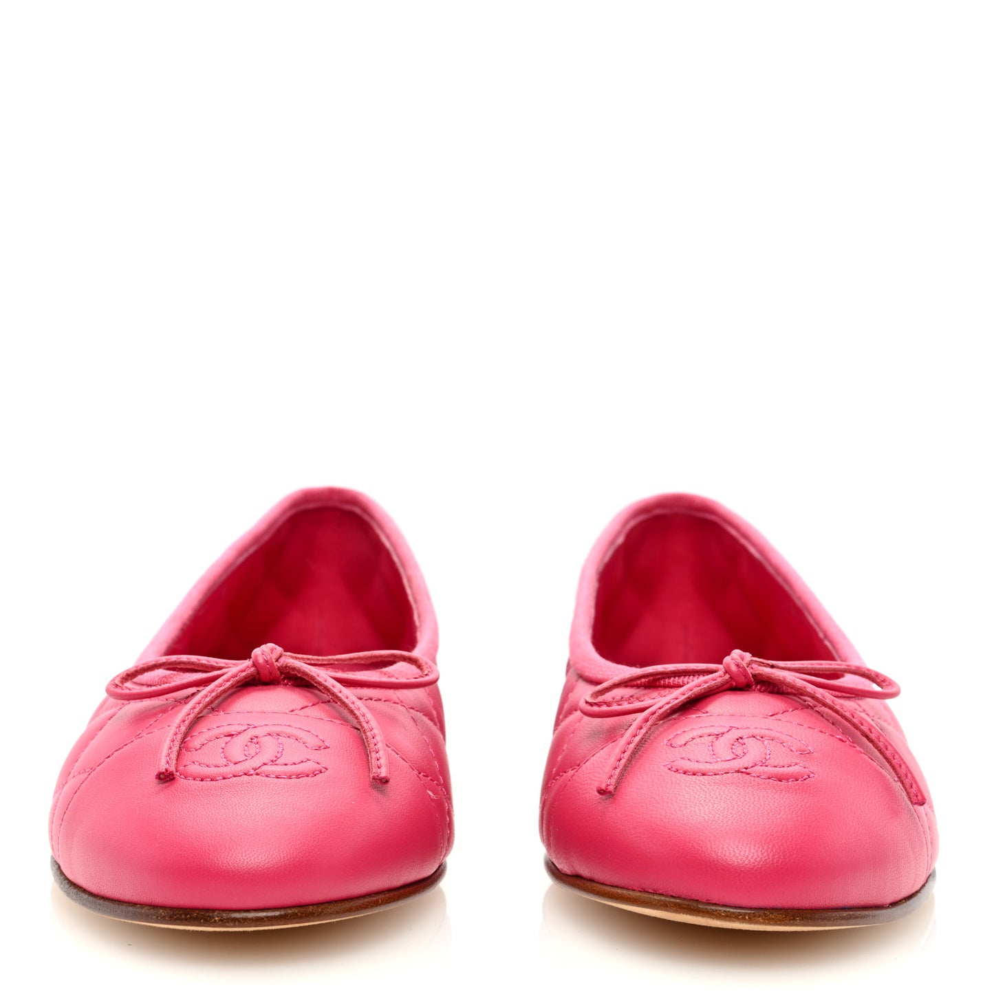 Lambskin Quilted CC Cap Toe Ballerina Flats 38 Pink