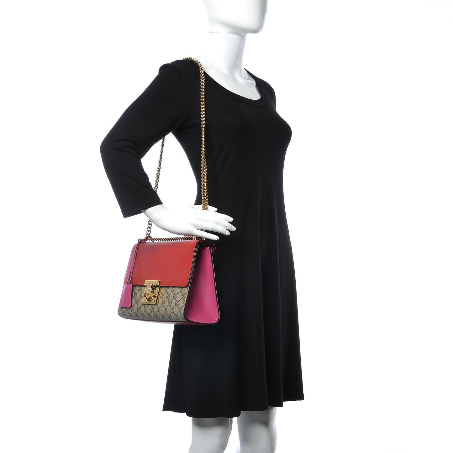 GG Supreme Monogram Calfskin Medium Padlock Shoulder Bag Beige Hibiscus Red New Rosette