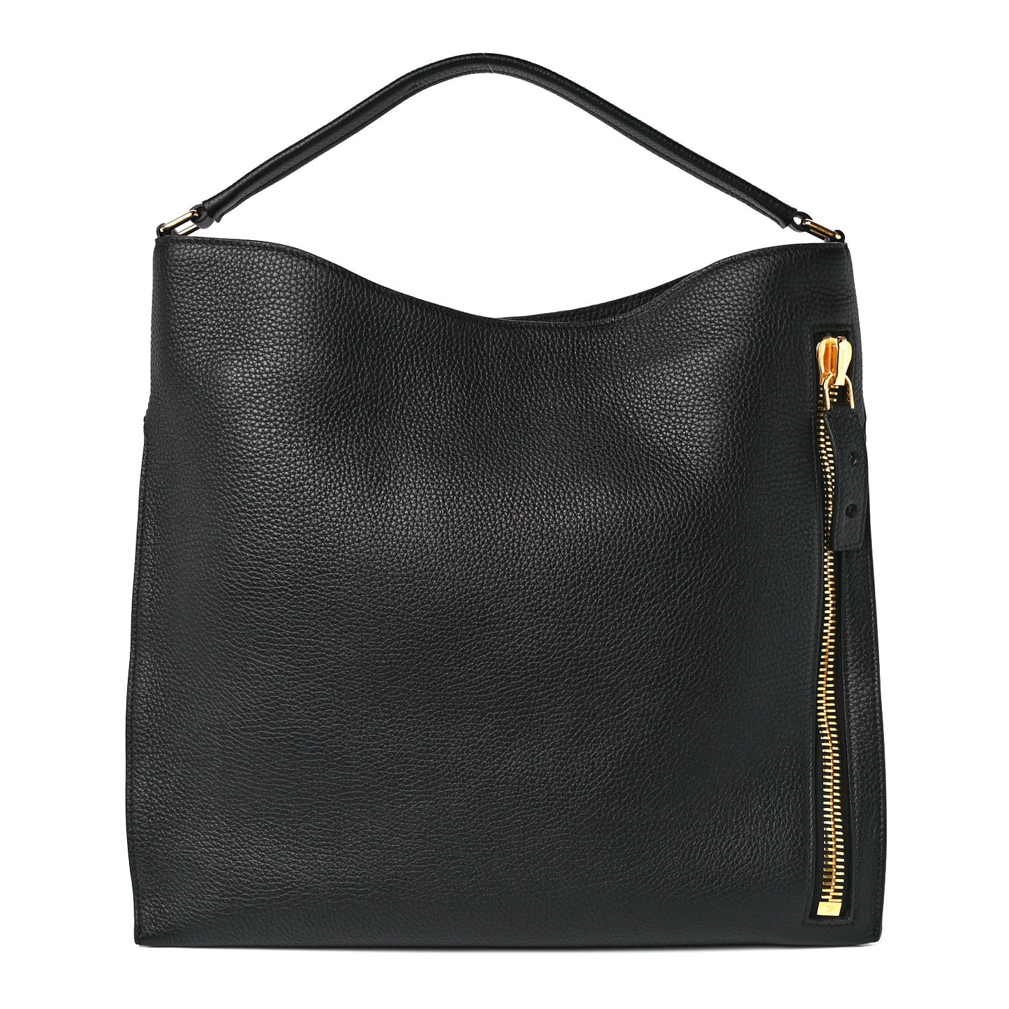 Pebbled Calfskin Small Alix Padlock Zip Hobo Bag Black
