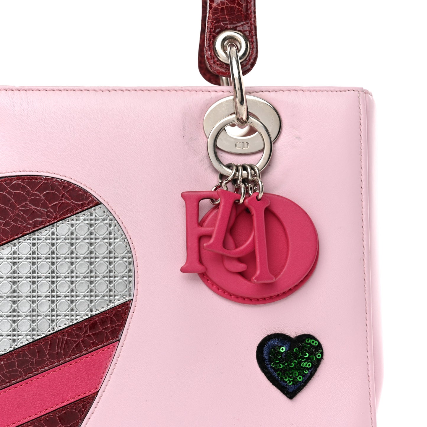 Calfskin Patent Embroidered Valentines Day Heart Medium Lady Dior Pink Multicolor