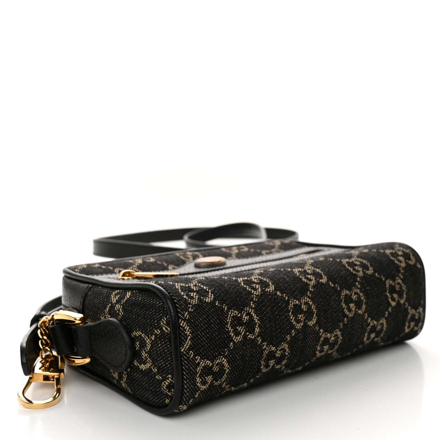 Jacquard Black Denim GG Monogram Textured Dollar Calfskin Mini Ophidia Shoulder Bag Black Ivory