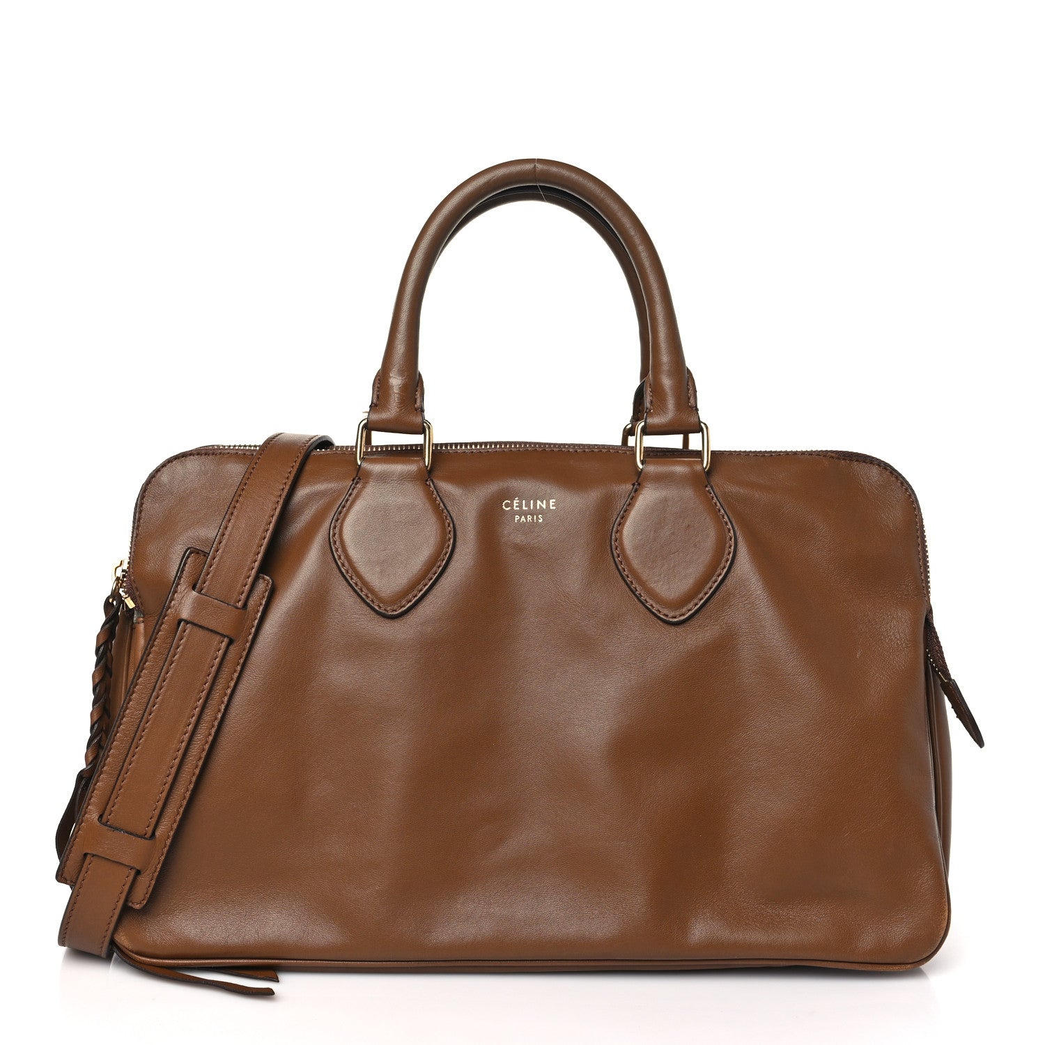 メル77867 ☆ Celine Smooth Calfskin Small Triptyque Satchel Brown 1476932