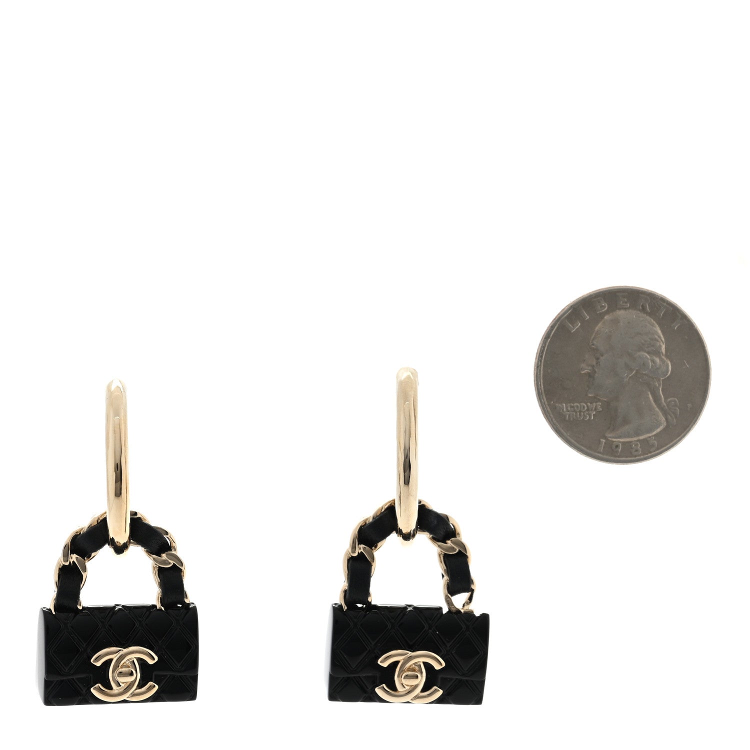 Chanel Metal Resin Lambskin Quilted CC Turnlock Chain Bag Hoop Earrings Black Gold 2 of 5