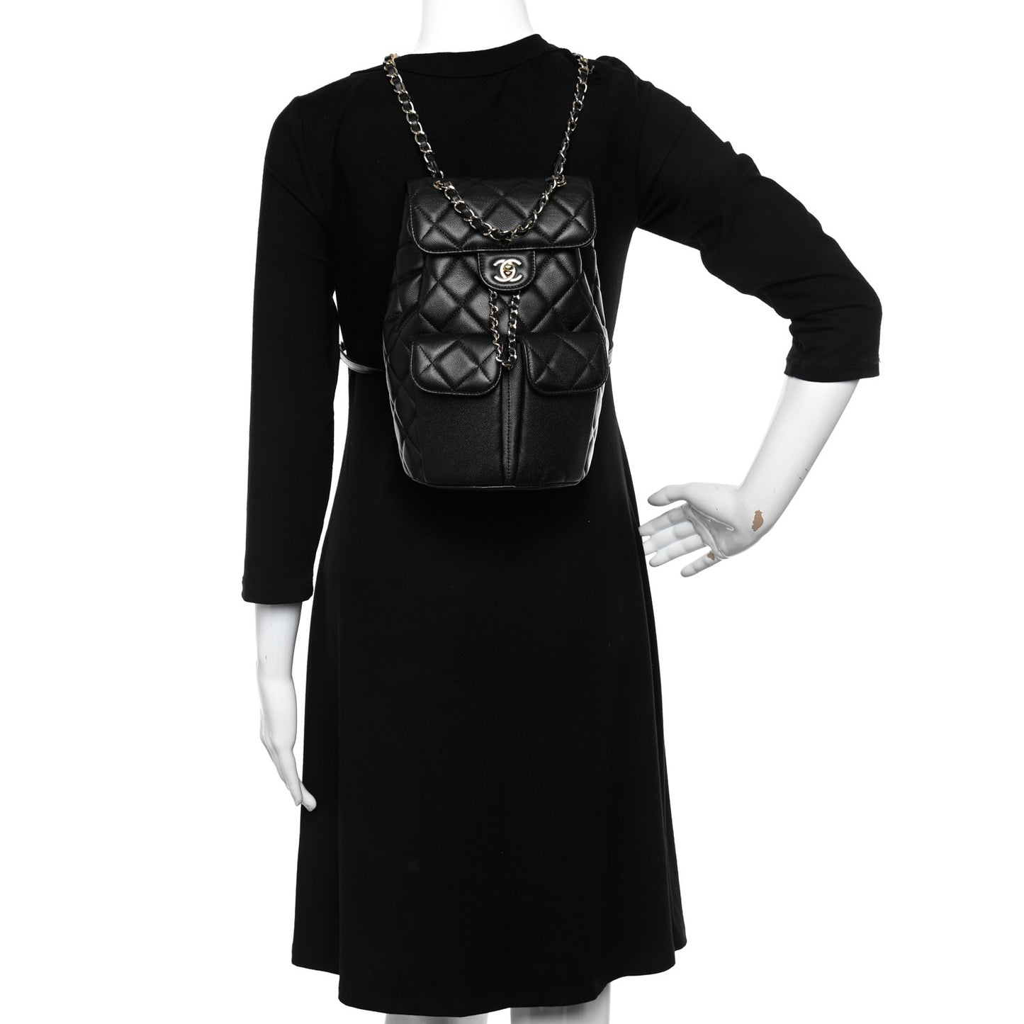 Caviar Quilted Pockets Backpack Black