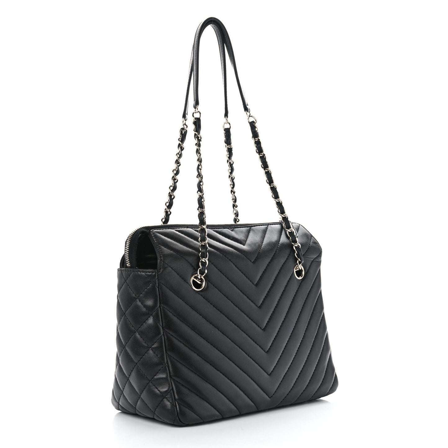 Lambskin Surpique Chevron Small Tote Black