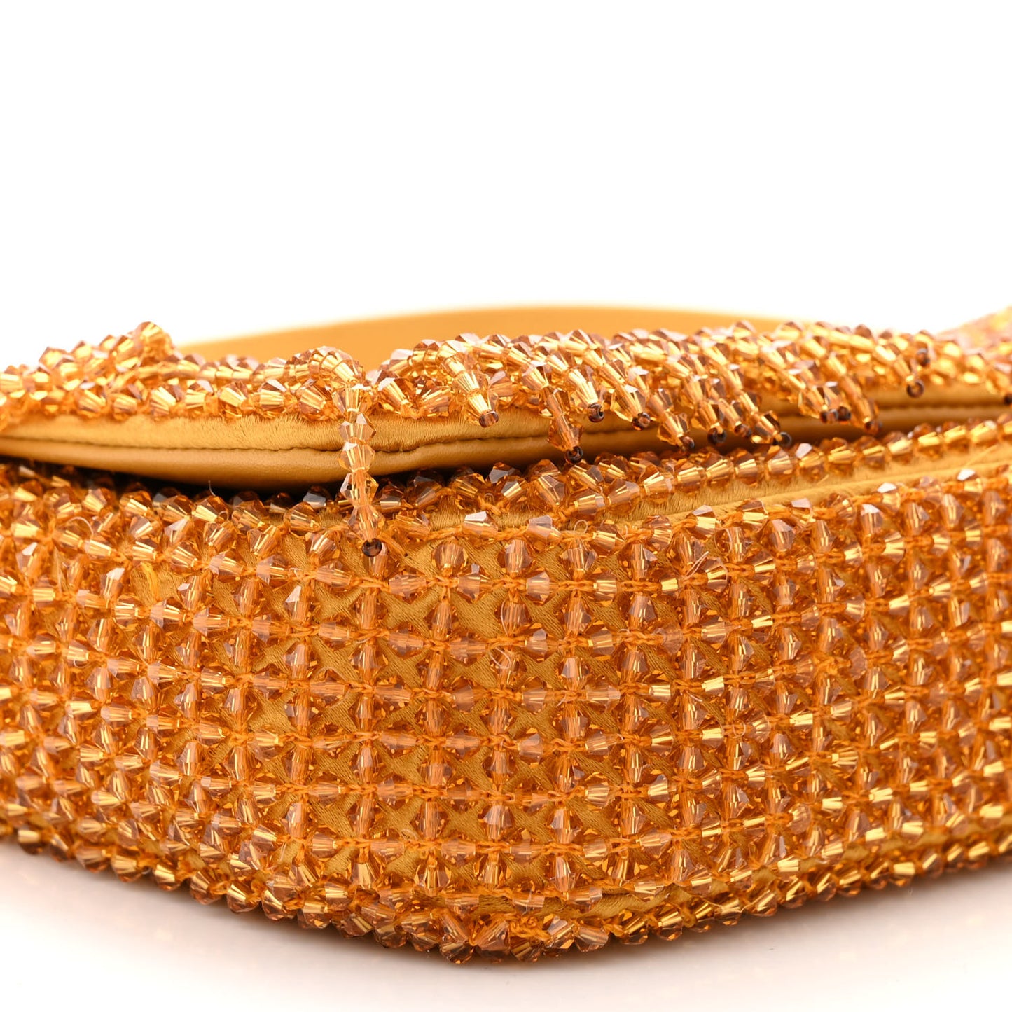 Satin Crystal Embroidered Fringe Mini Varenne Shoulder Bag Sunflower Light Gold