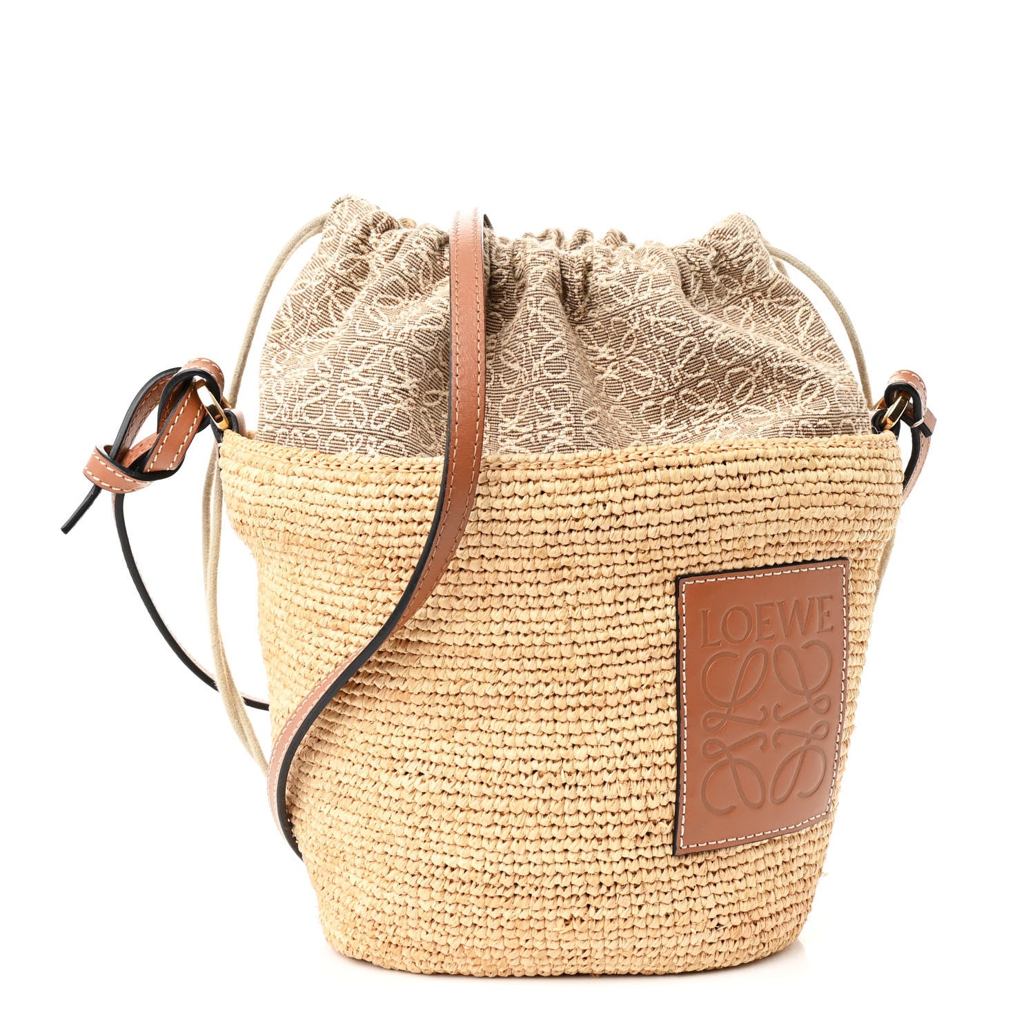 Loewe Calfskin Raffia Anagram Paulas Ibiza Pochette Bag Natural