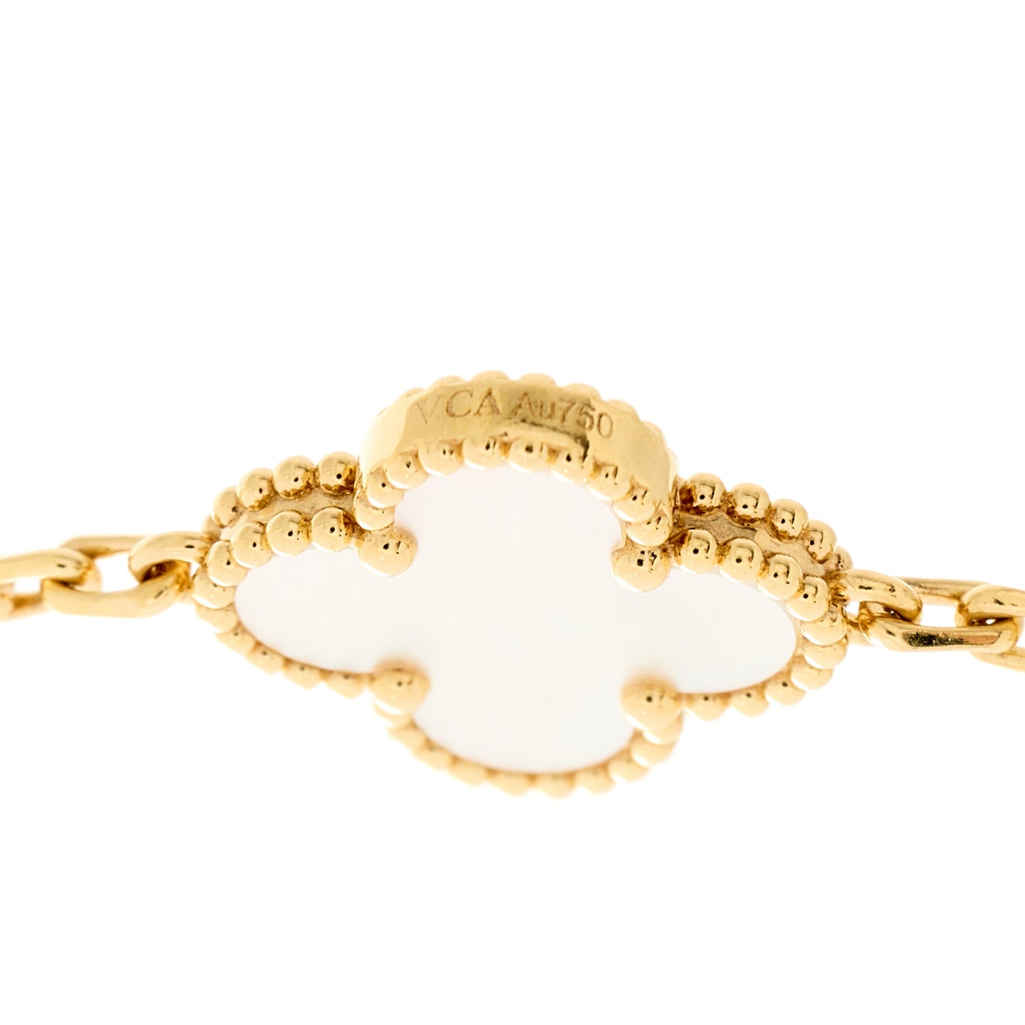 18K Yellow Gold Mother of Pearl 5 Motifs Vintage Alhambra Bracelet