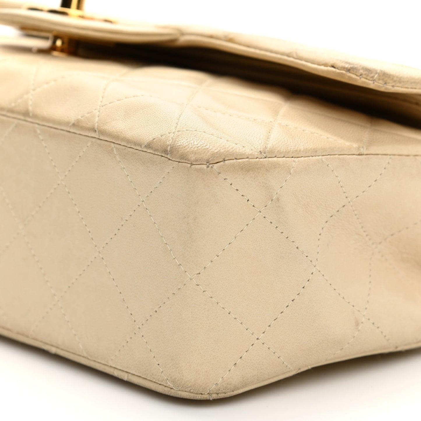 Lambskin Quilted Small Double Flap Beige