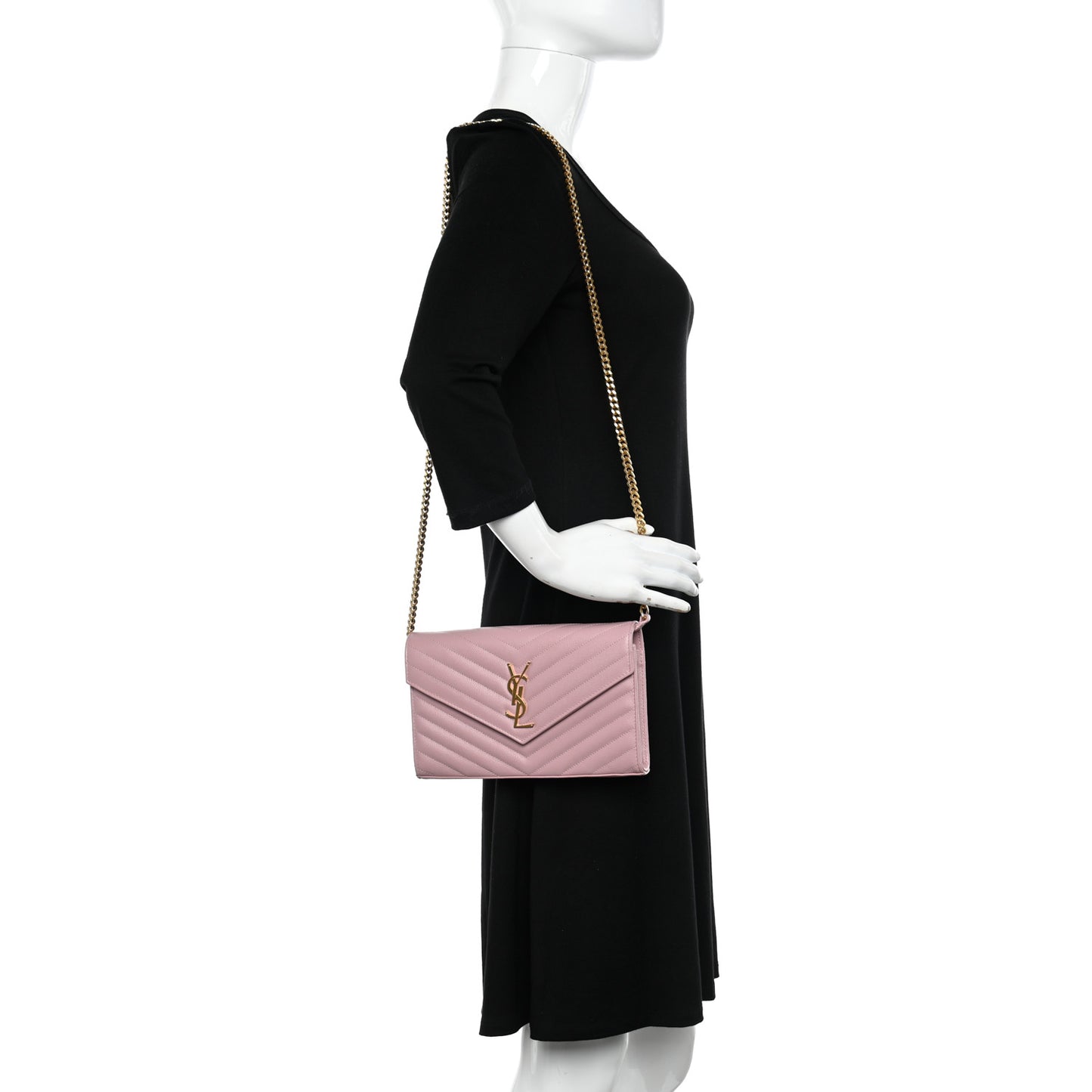 Grain De Poudre Matelasse Chevron Monogram Chain Wallet Tender Pink