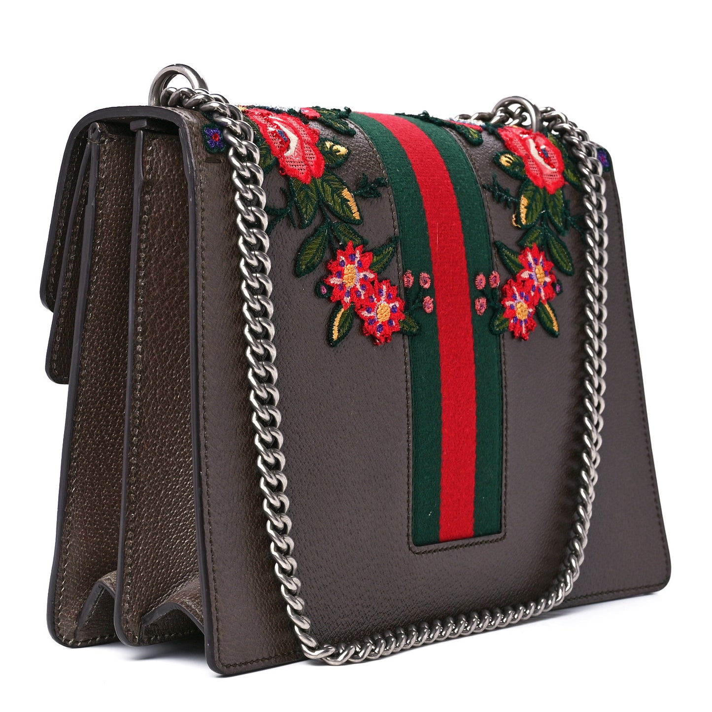 Calfskin Web Owl Embroidered Medium Dionysus Shoulder Bag New Acero Multicolor