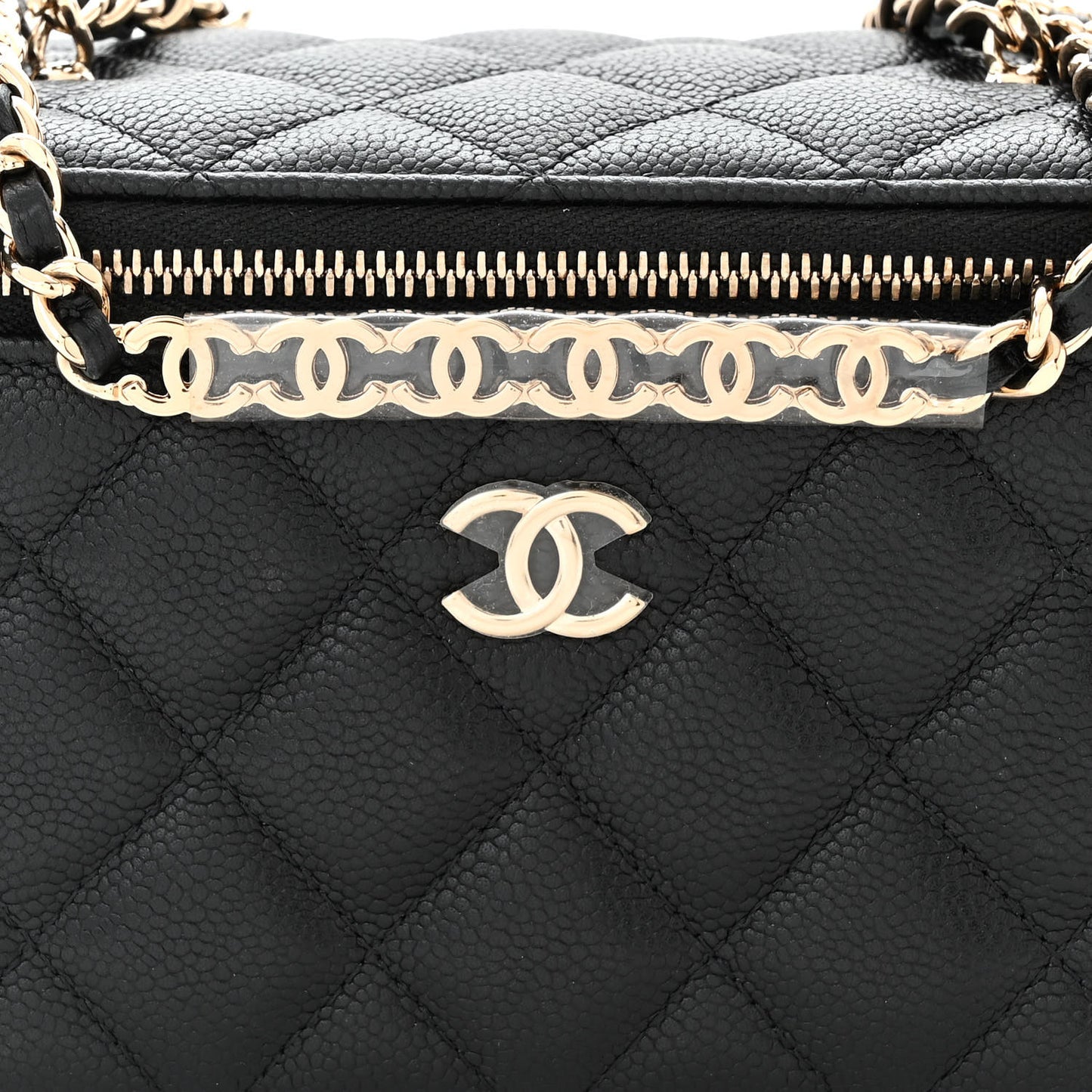 Caviar Quilted Small Tiny CC Vanity Case With Chain Black