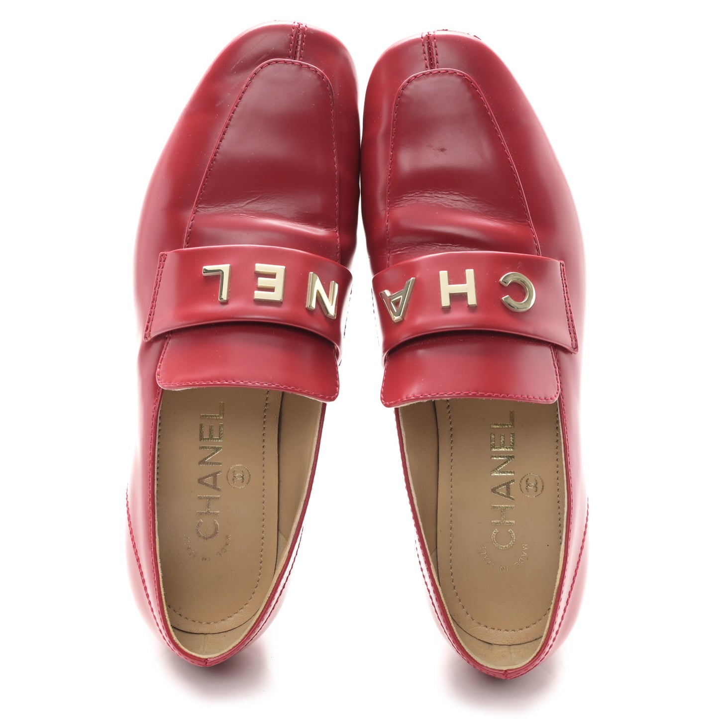 Shiny Calfskin Logo Loafers 36.5 Red
