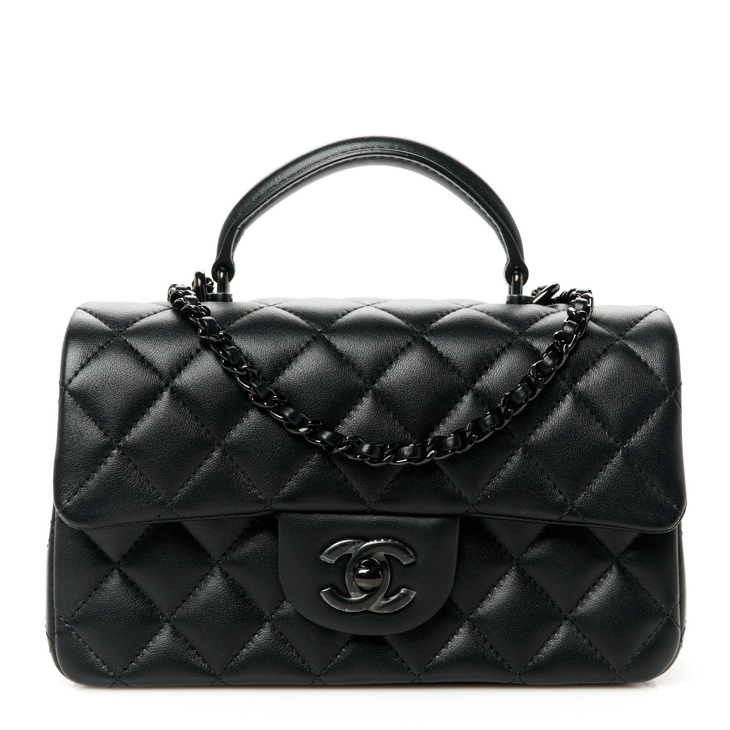 Lambskin Quilted Mini Top Handle Rectangular Flap So Black