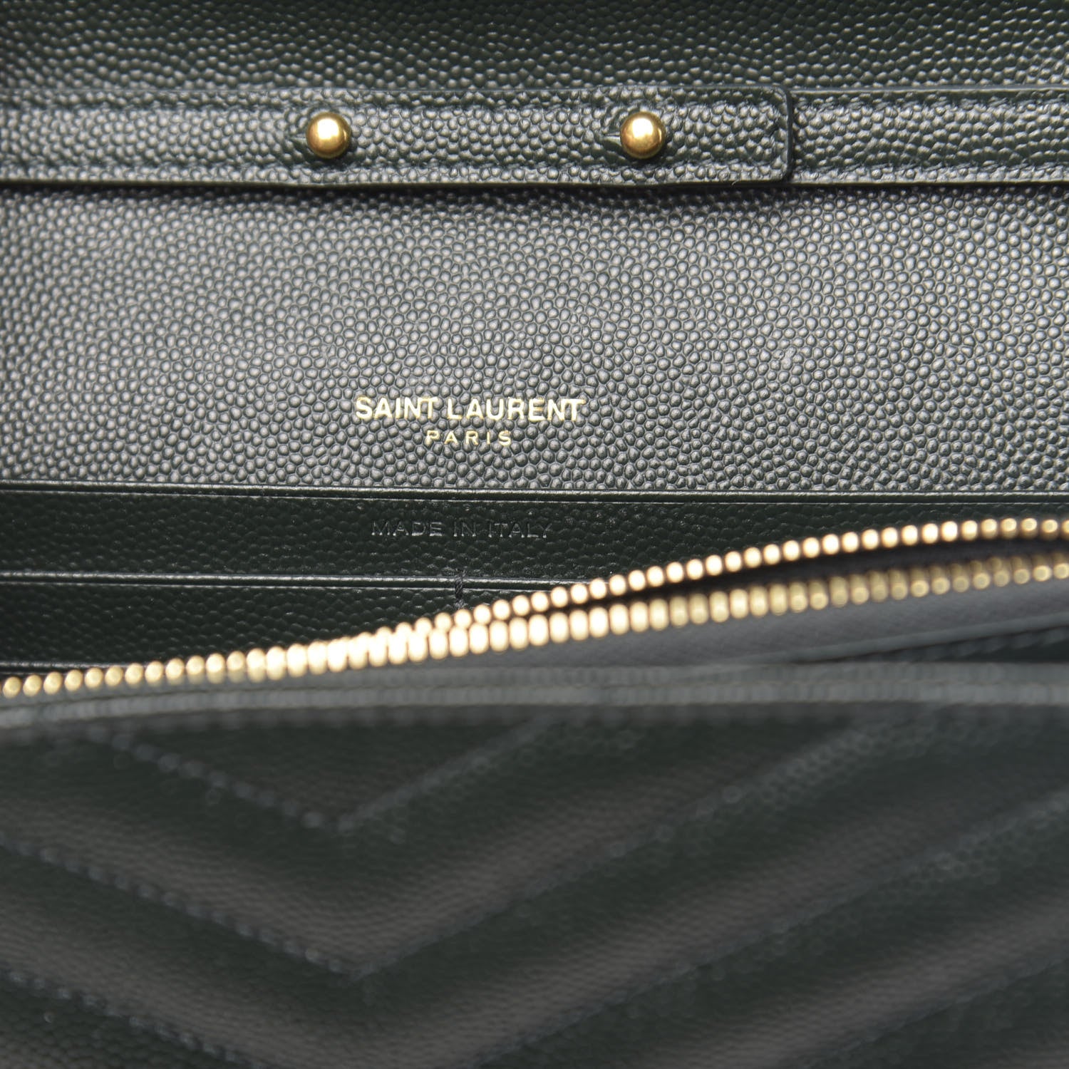 Saint Laurent Grain De Poudre Matelasse Chevron Monogram Chain Wallet Dark Green 7 of 11