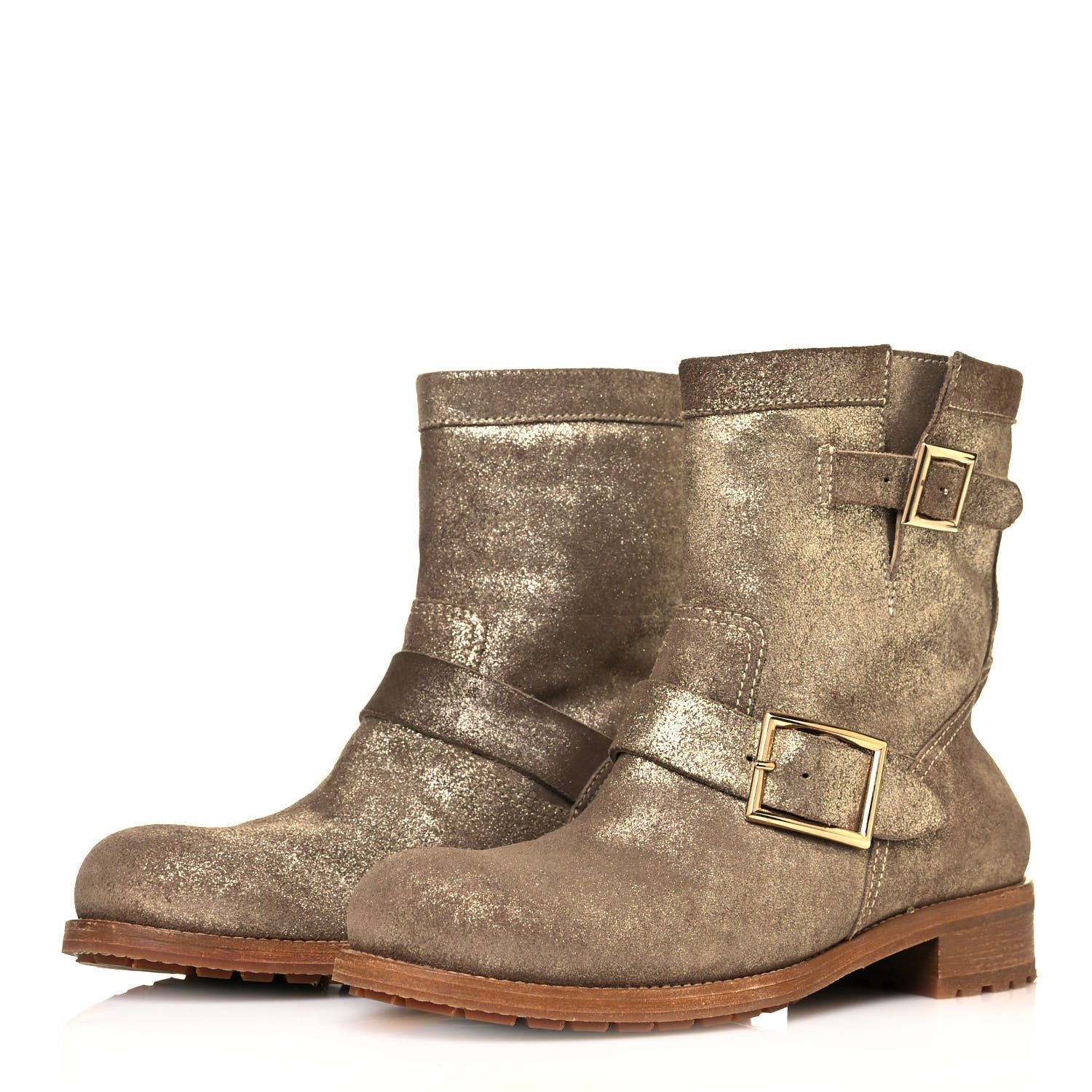 Jimmy Choo Metallic Suede Youth Biker Boots 40.5 Gold 3 of 7