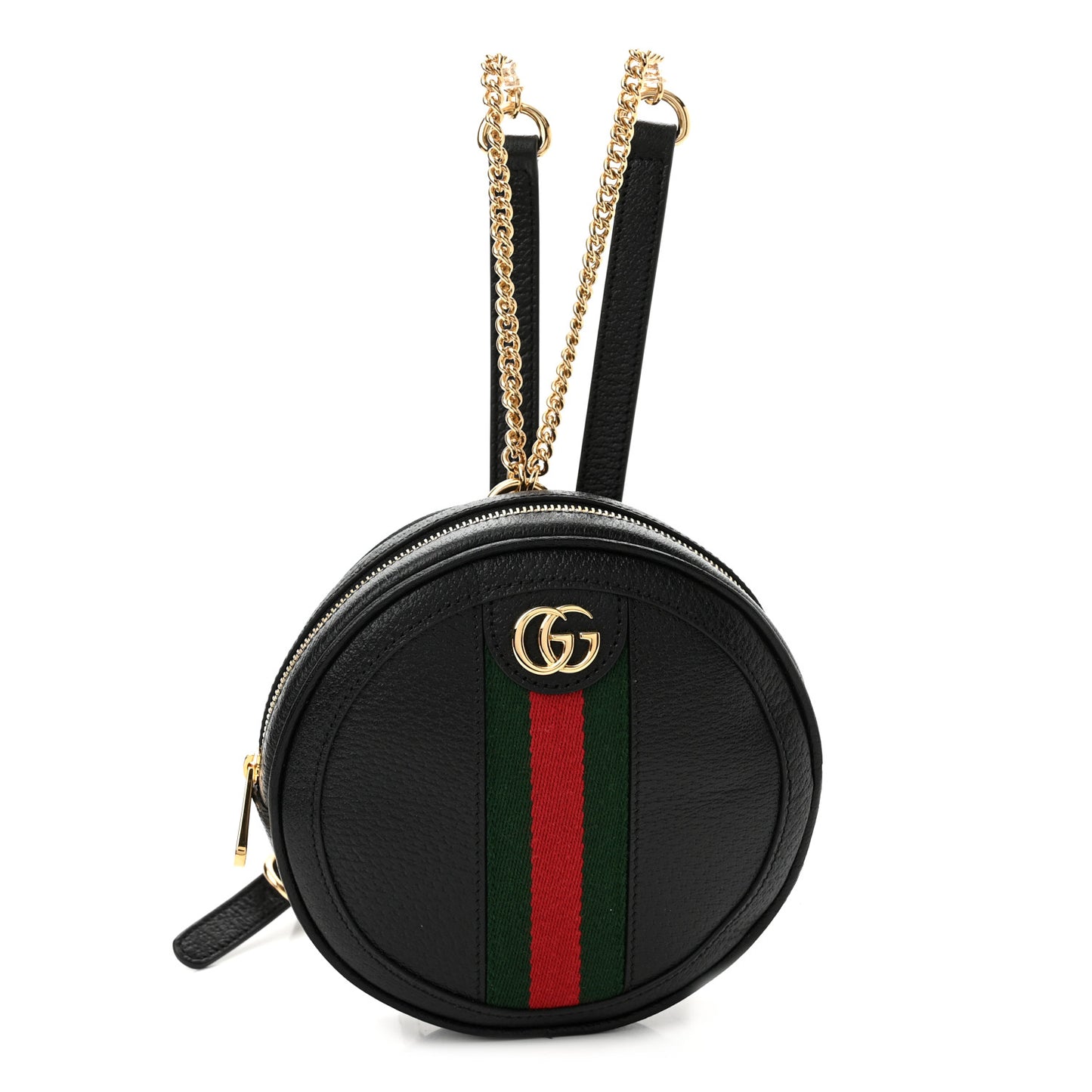 Grained Calfskin Web Mini Ophidia Round Backpack Black