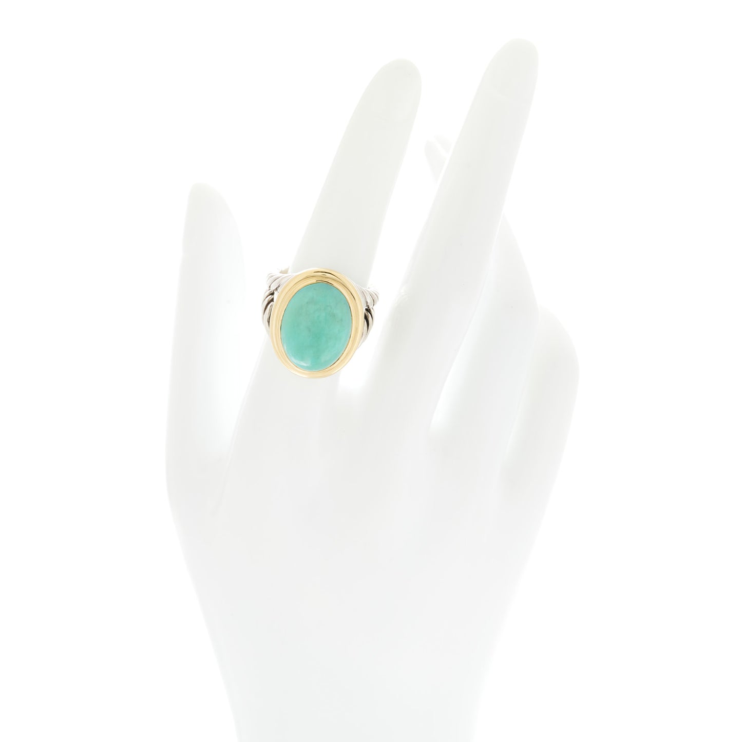 Sterling Silver 18K Yellow Gold Turquoise 13mm Signature Oval Ring 54 6.75