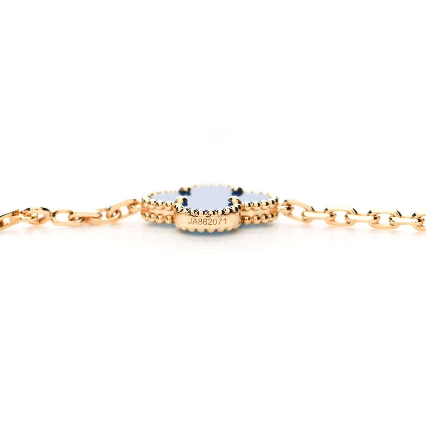 18K Yellow Gold Blue Agate 10 Motifs Vintage Alhambra Necklace