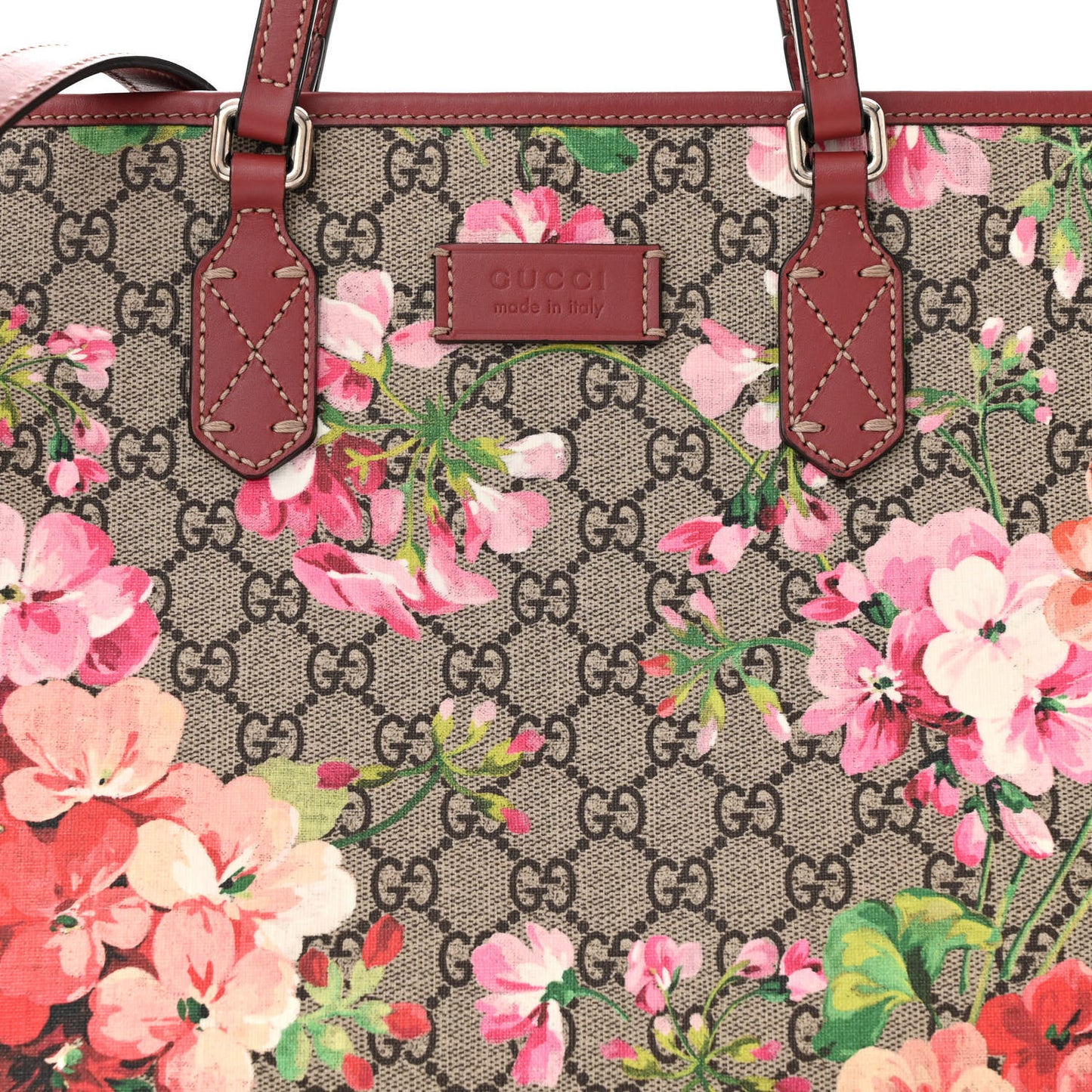 GG Supreme Monogram Blooms Medium Zippered Tote Beige Multicolor Dry Rose