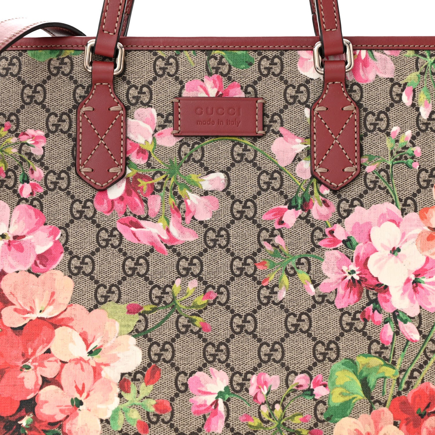 Gucci GG Supreme Monogram Blooms Medium Zippered Tote Beige Multicolor Dry Rose 7 of 9