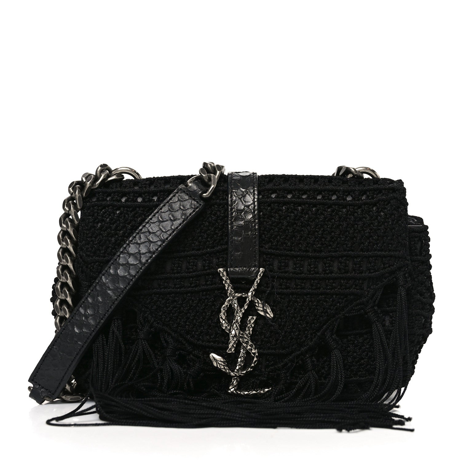 Saint Laurent Calfskin Crochet Baby Monogram Chain Satchel Black