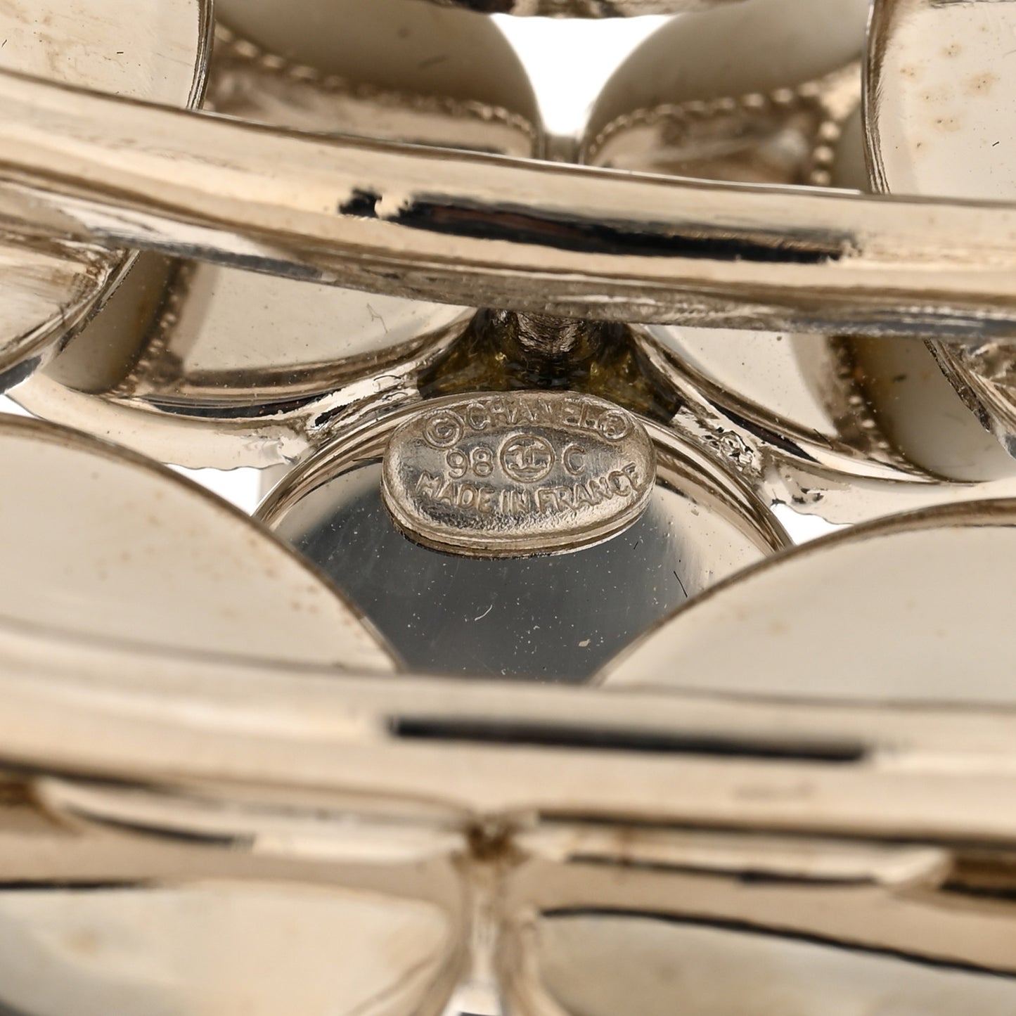 Metal Enamel Camellia CC Bracelet Silver White