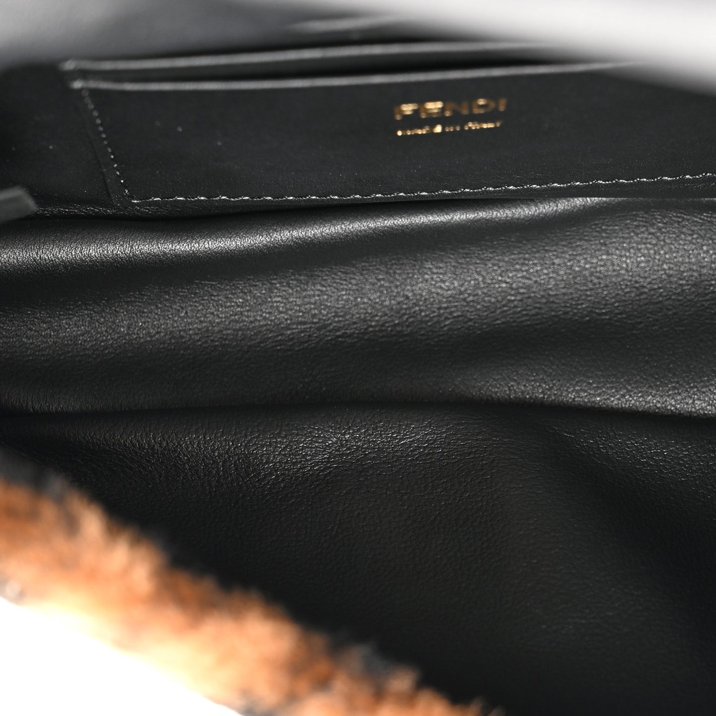 Shearling Vitello Dolce Macro FF 1974 Mini Baguette Tobacco Black