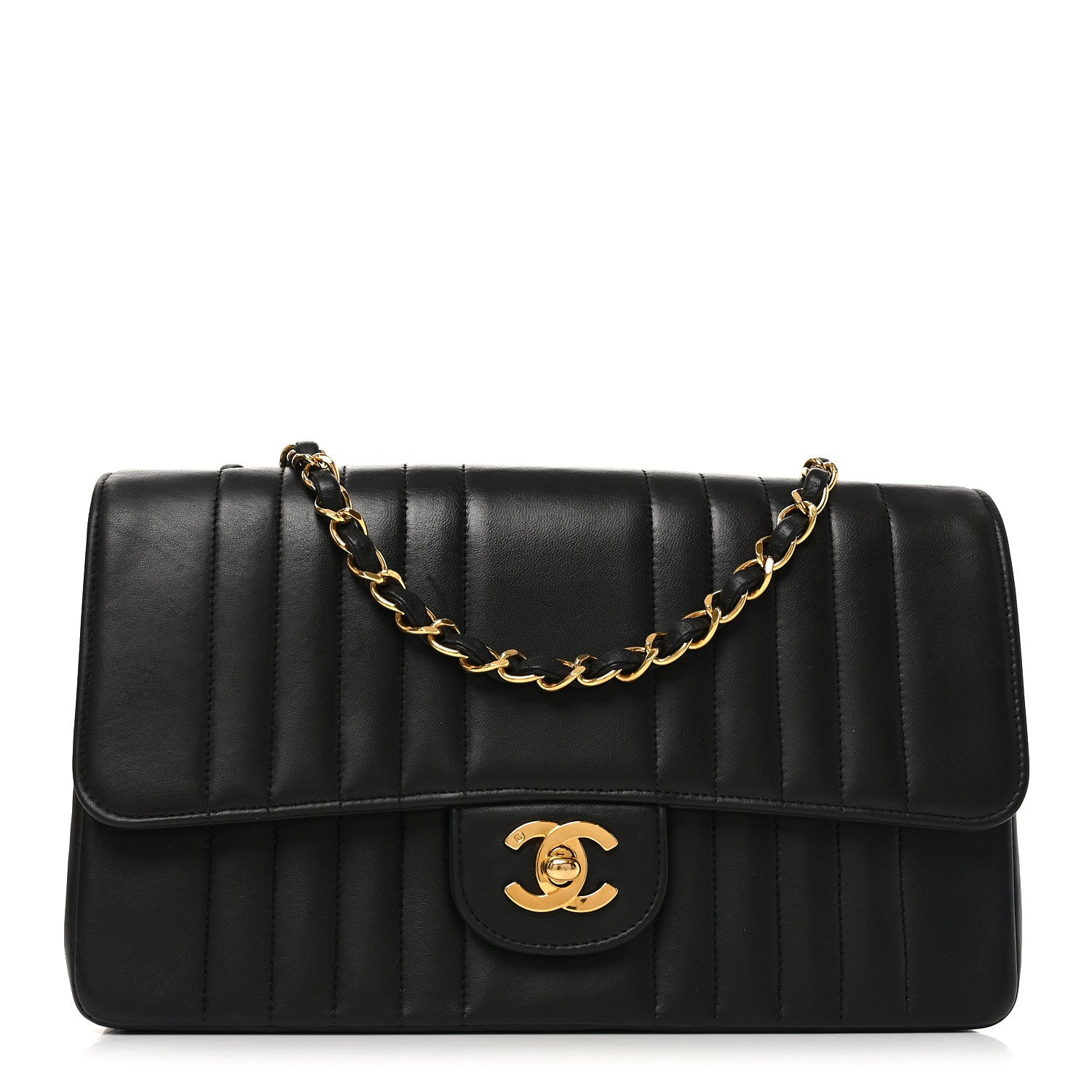 Chanel Lambskin Vertical Quilted Medium Single Flap Black 1884197