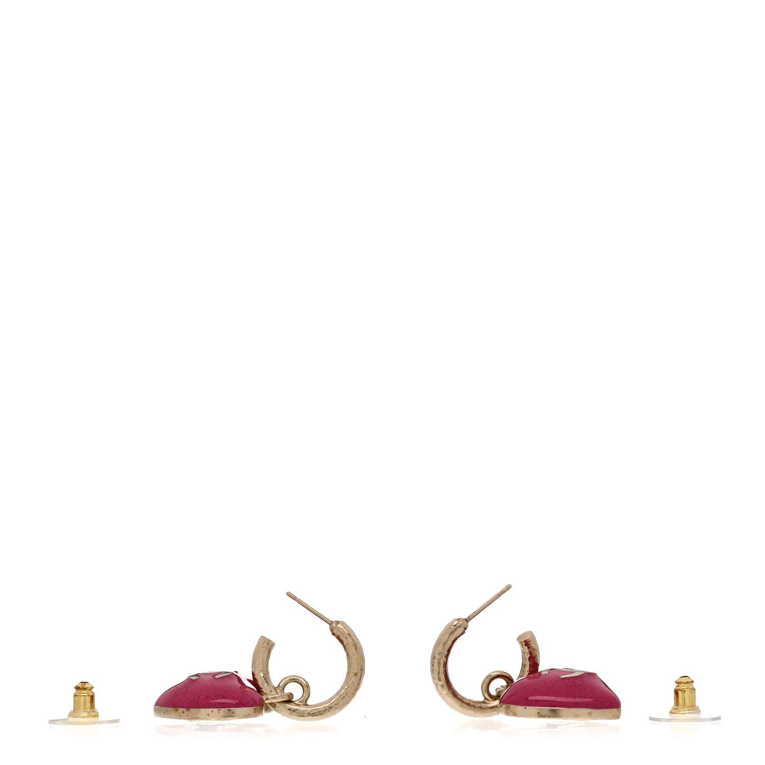 Chanel Crystal Resin CC Heart Drop Hoop Earrings Pink Gold 3 of 6