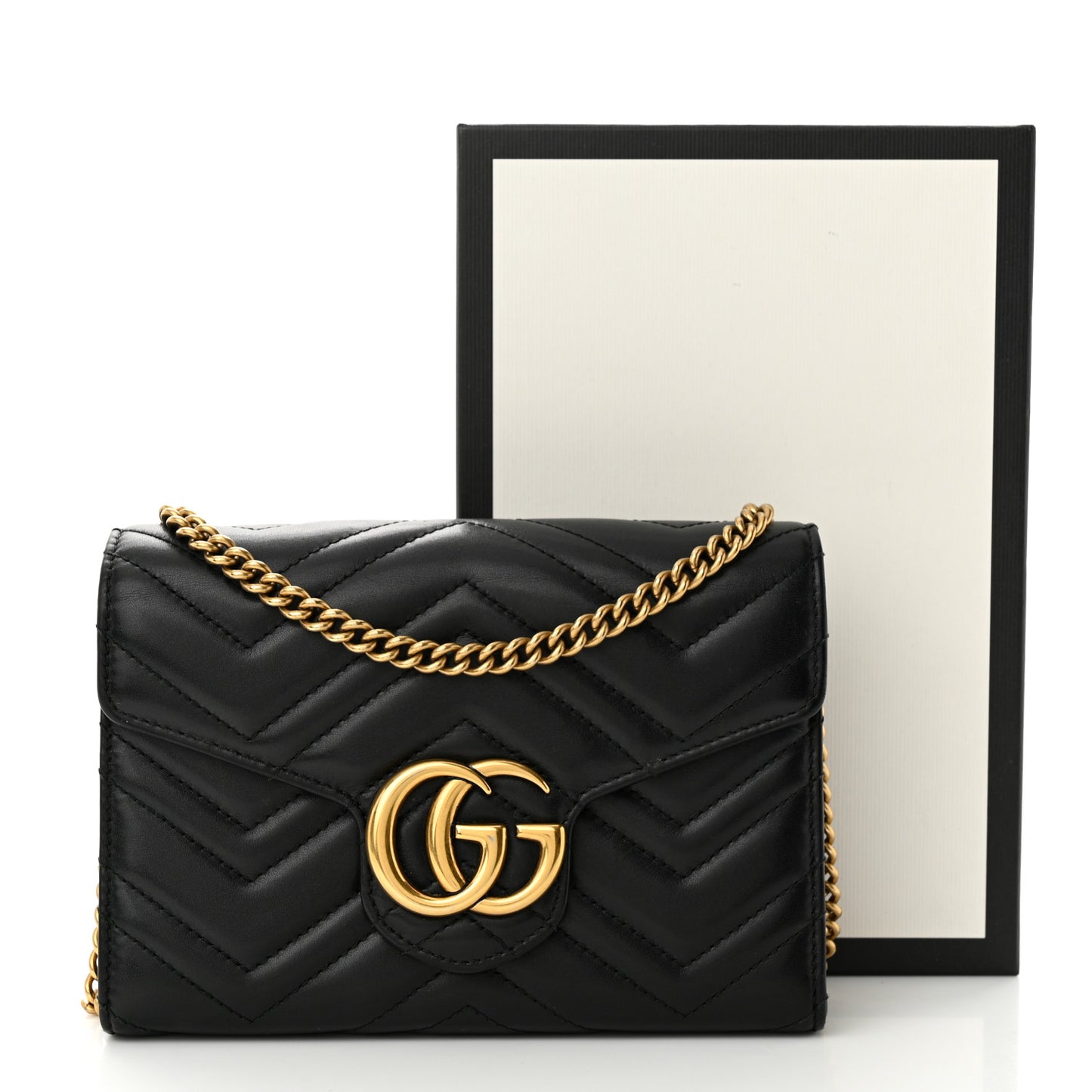 Calfskin Matelasse GG Marmont Chain Wallet Black