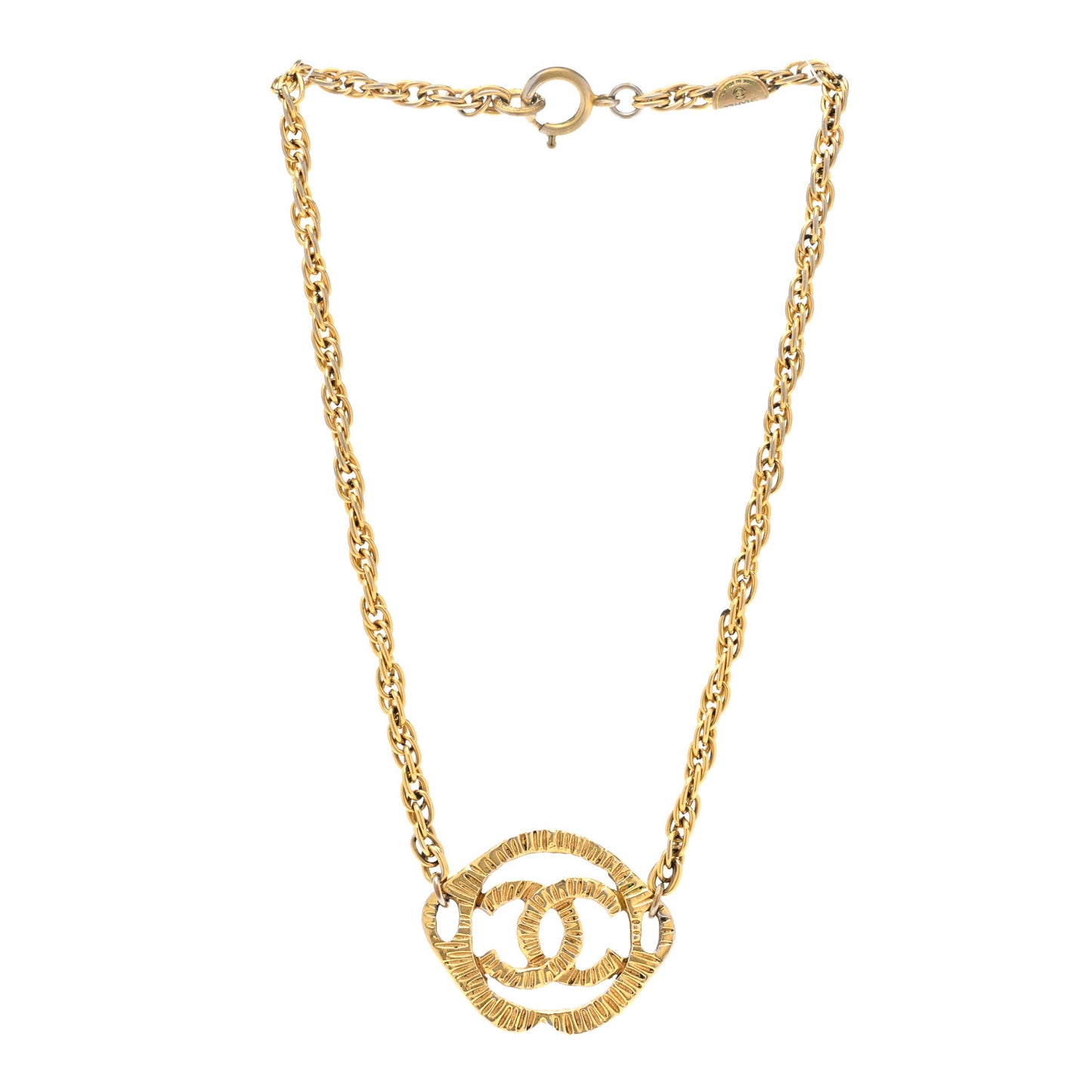 Metal CC Round Pendant Necklace Gold
