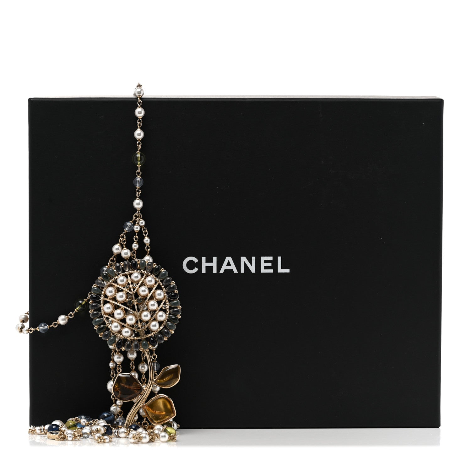 Chanel Pearl Beaded Flower Multi Strand Choker Necklace Golden White Blue Pearly White 7 of 7