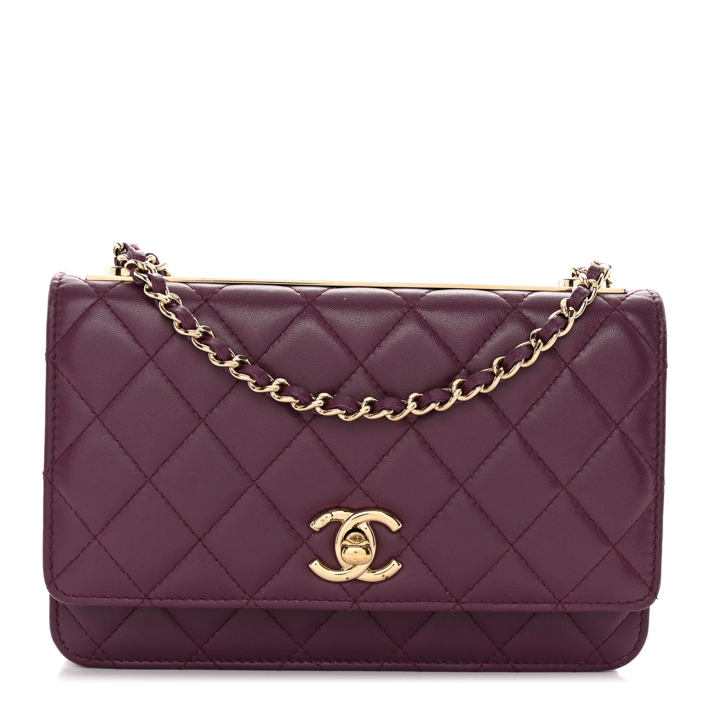 Lambskin Quilted Trendy CC Wallet On Chain WOC Purple