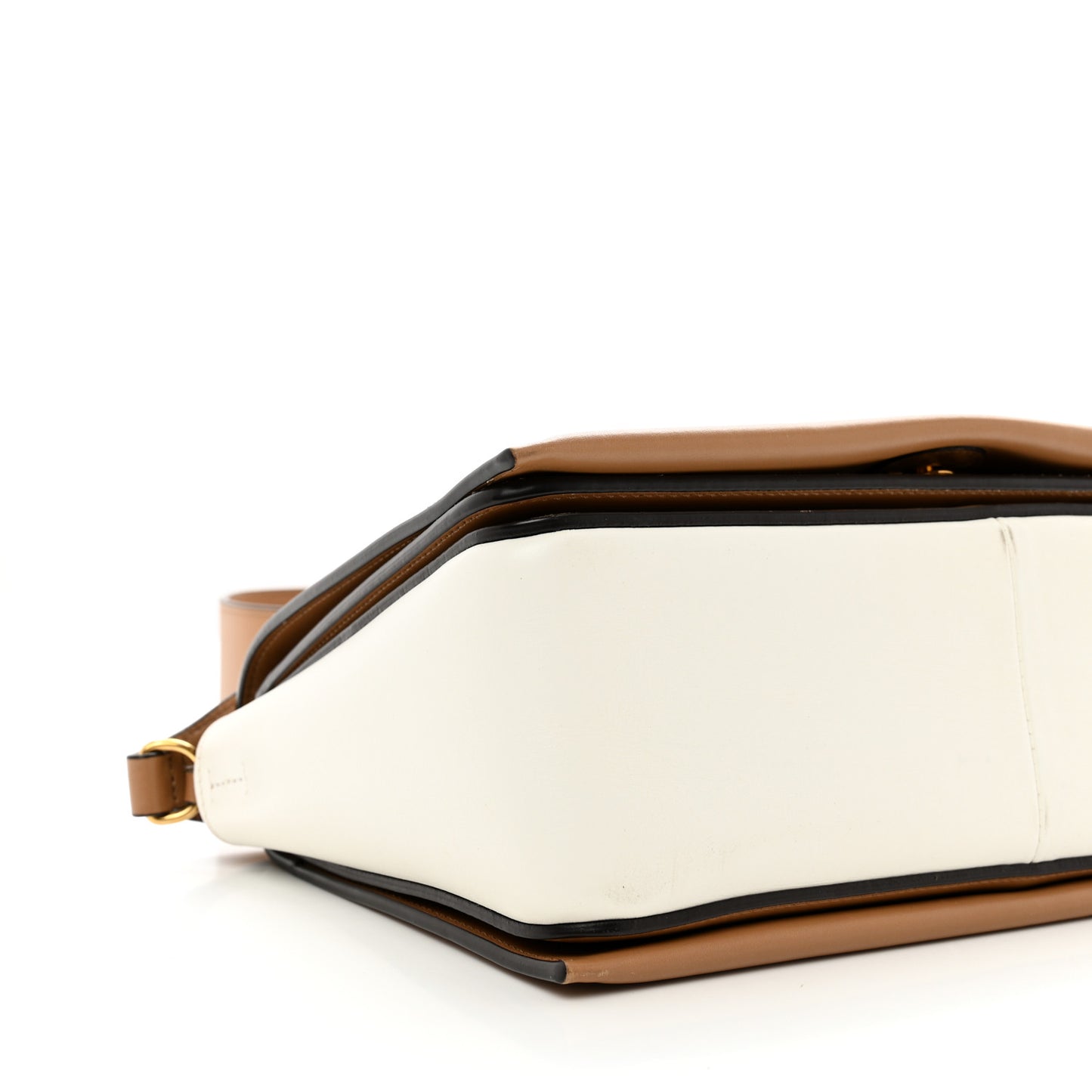 Shiny Smooth Calfskin Medium Frame Shoulder Bag Tan Optic White