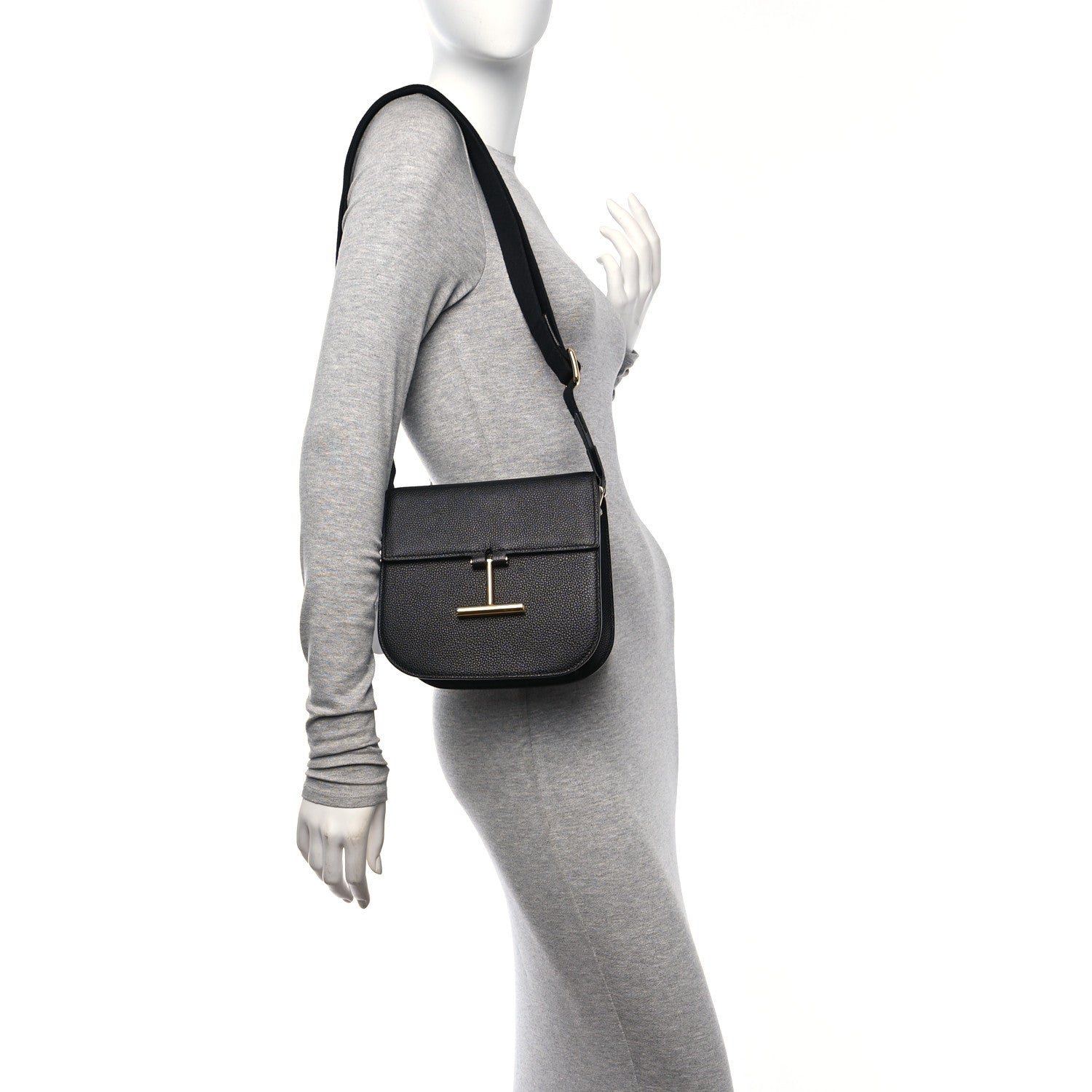 Tom Ford Grained Calfskin Mini T Clasp Tara Crossbody Bag Black 2 of 9