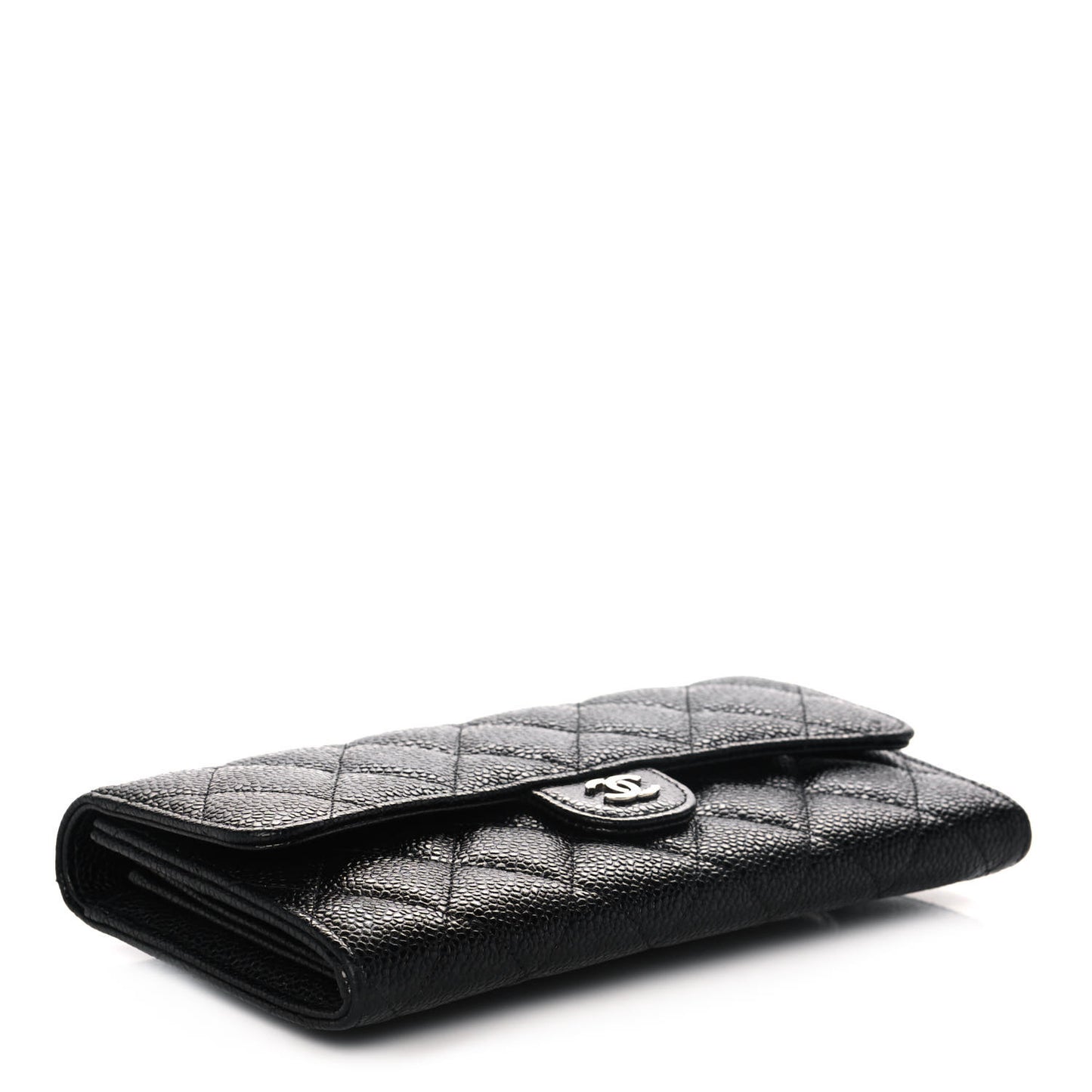 Caviar Quilted Large Gusset Flap Wallet Black