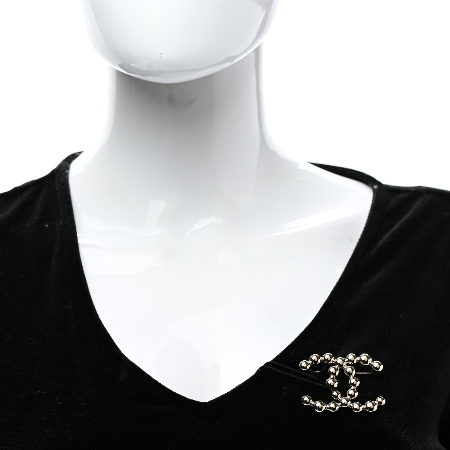 Metal Beaded CC Brooch Gold