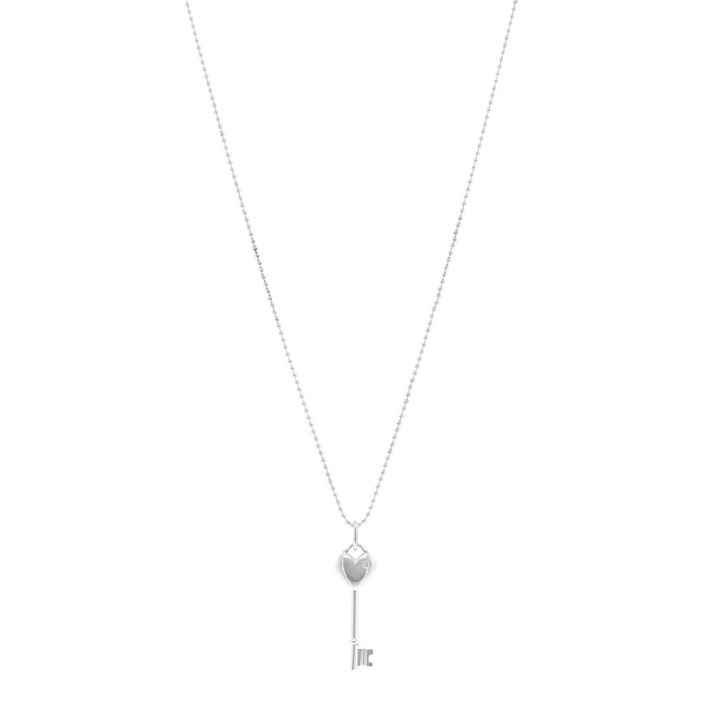 Sterling Silver Diamond Heart Key Pendant Necklace