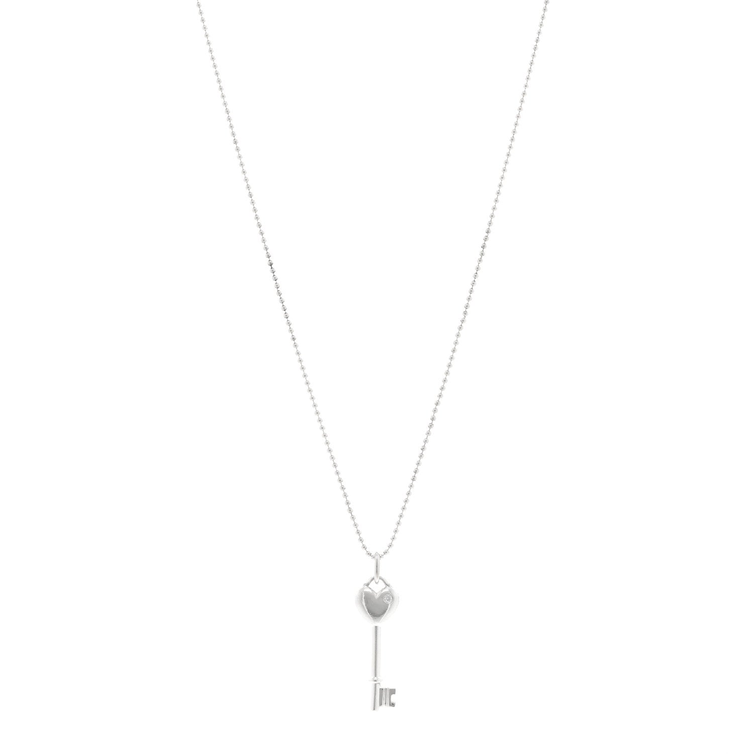 Tiffany Sterling Silver Diamond Heart Key Pendant Necklace 1 of 6