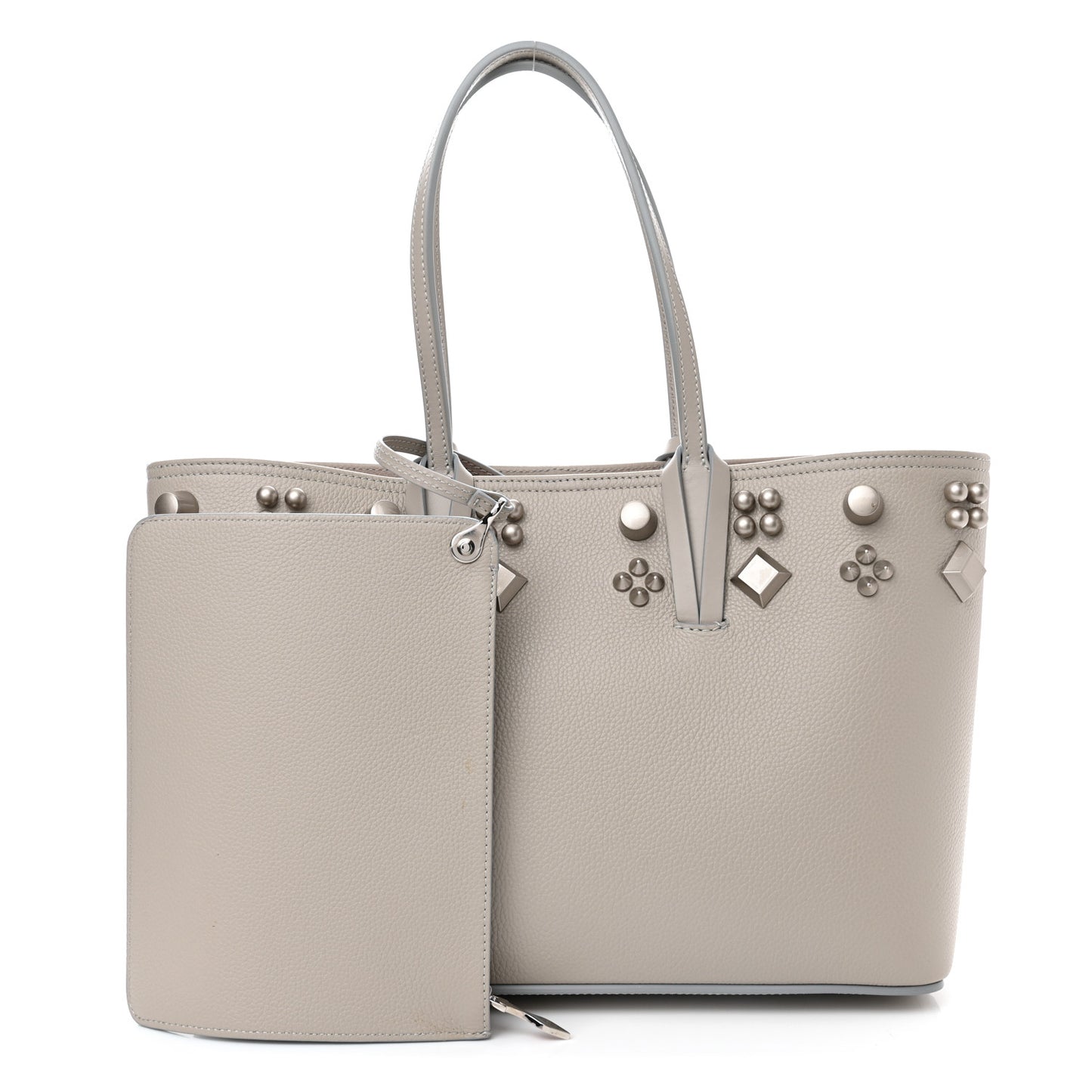 Calfskin Spikes Small East West Cabata Tote Light Grey