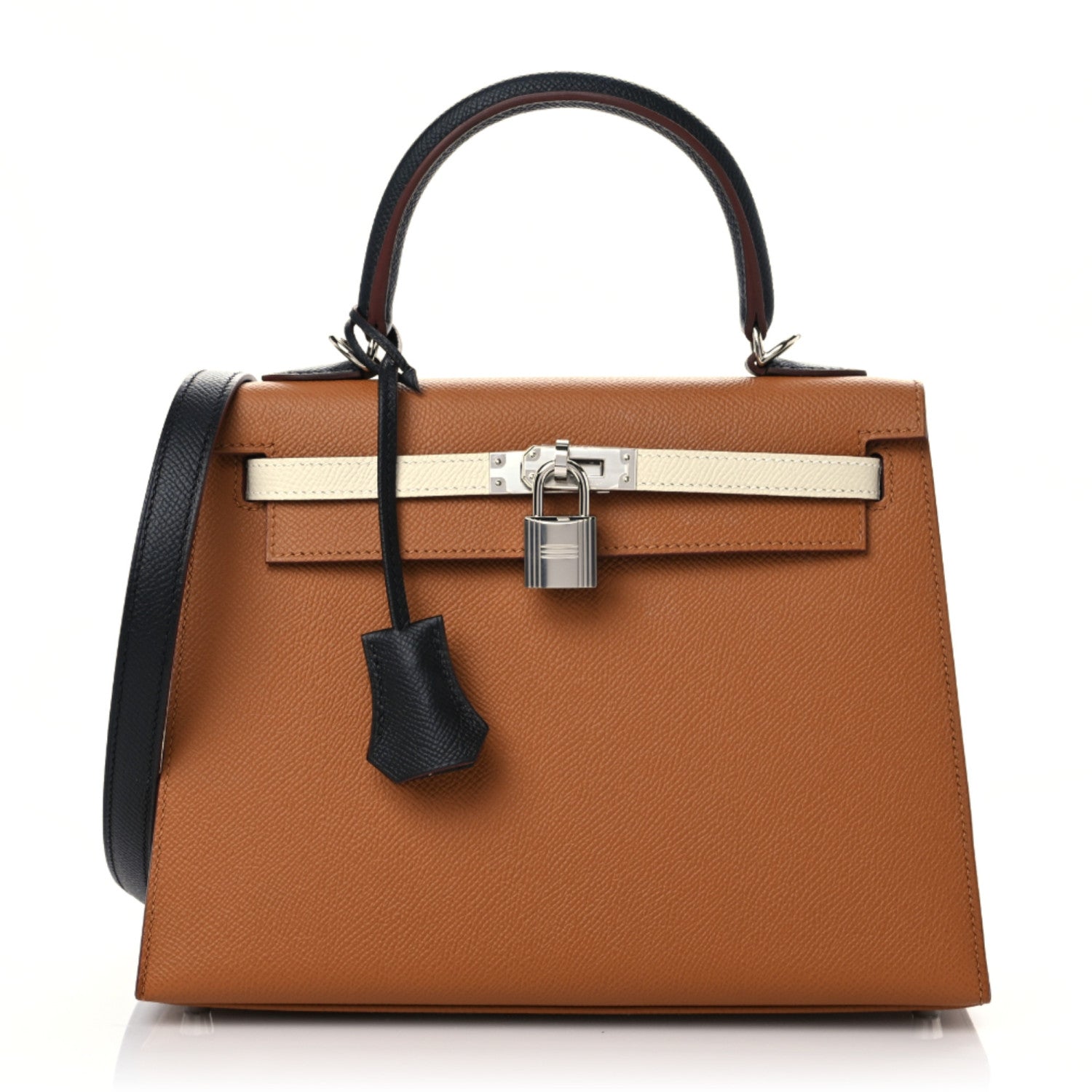 Hermes Epsom Verso Tri-Color Kelly Sellier 25 Gold Craie Black