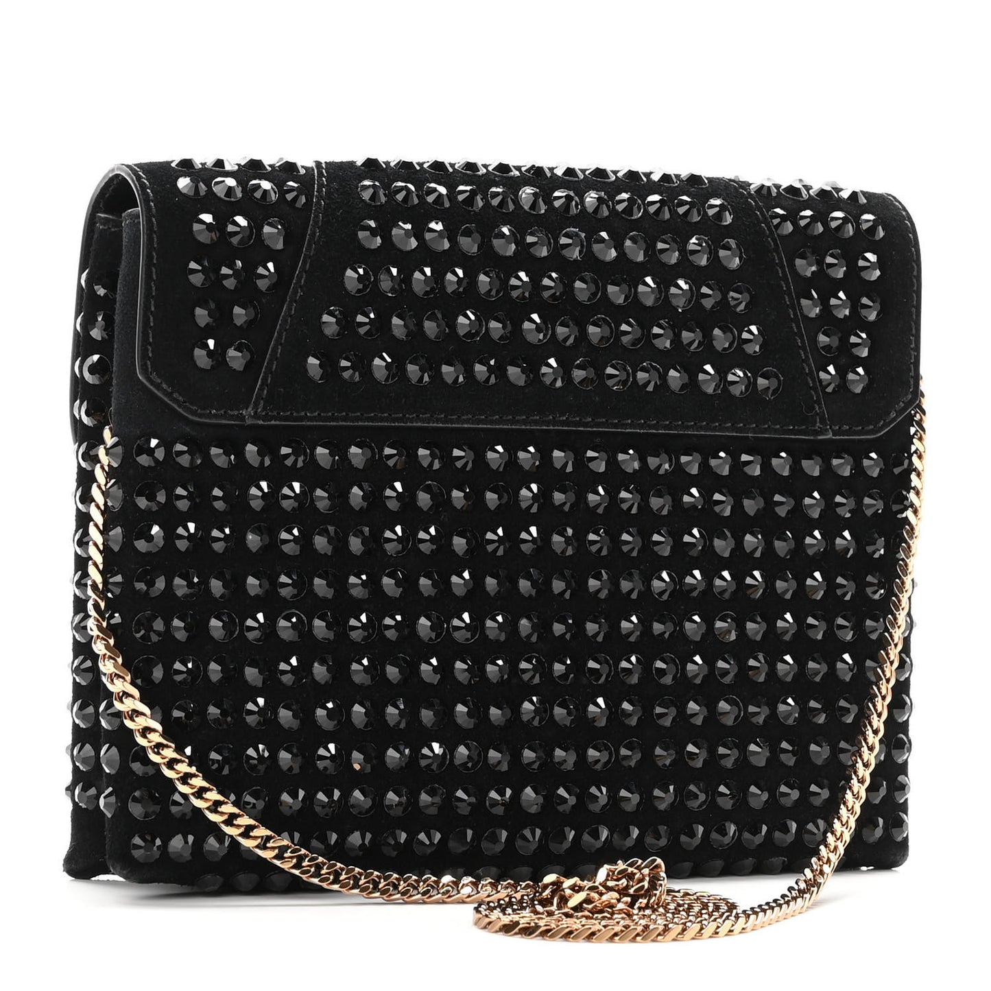 Suede Studded Virtus Chain Clutch Black