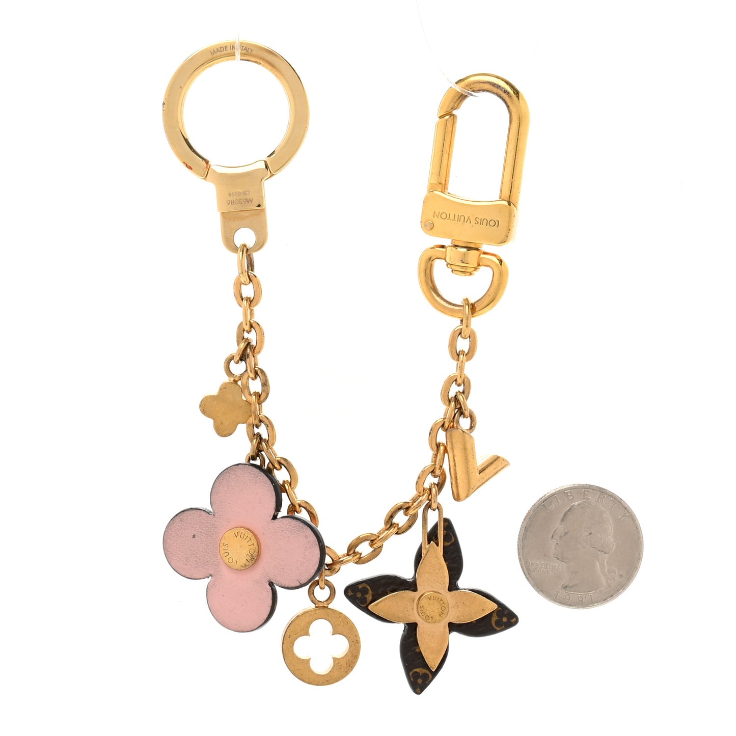 Brass Monogram Blooming Flowers Bag Charm Key Holder Rose Ballerine