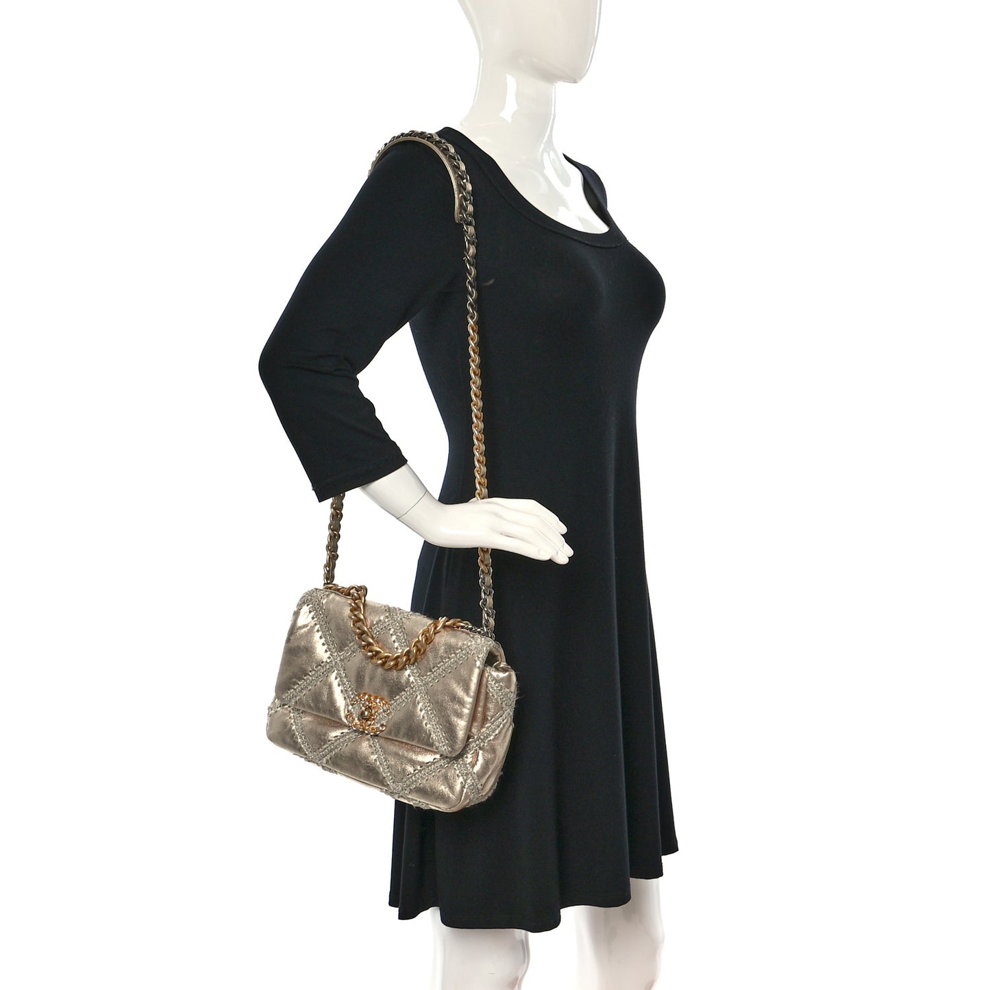 Metallic Calfskin Crochet Medium Chanel 19 Flap Gold