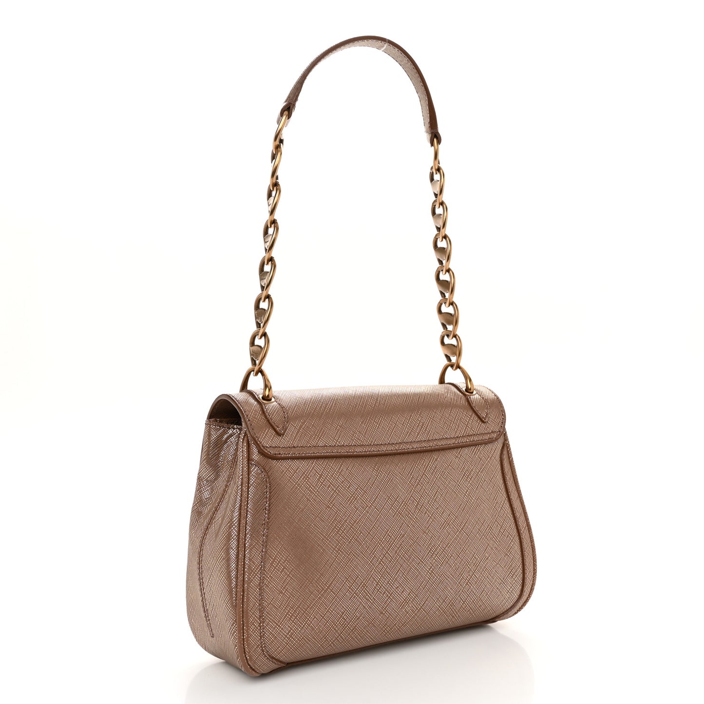 Metallic Hammered Calfskin Gancini Chain Shoulder Bag Brown