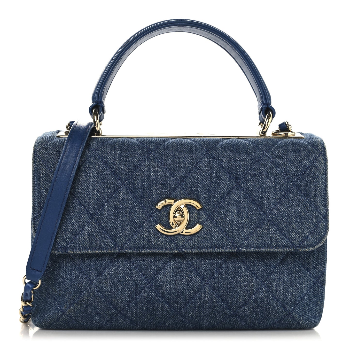 Denim Quilted Small Trendy CC Flap Dual Handle Bag Blue