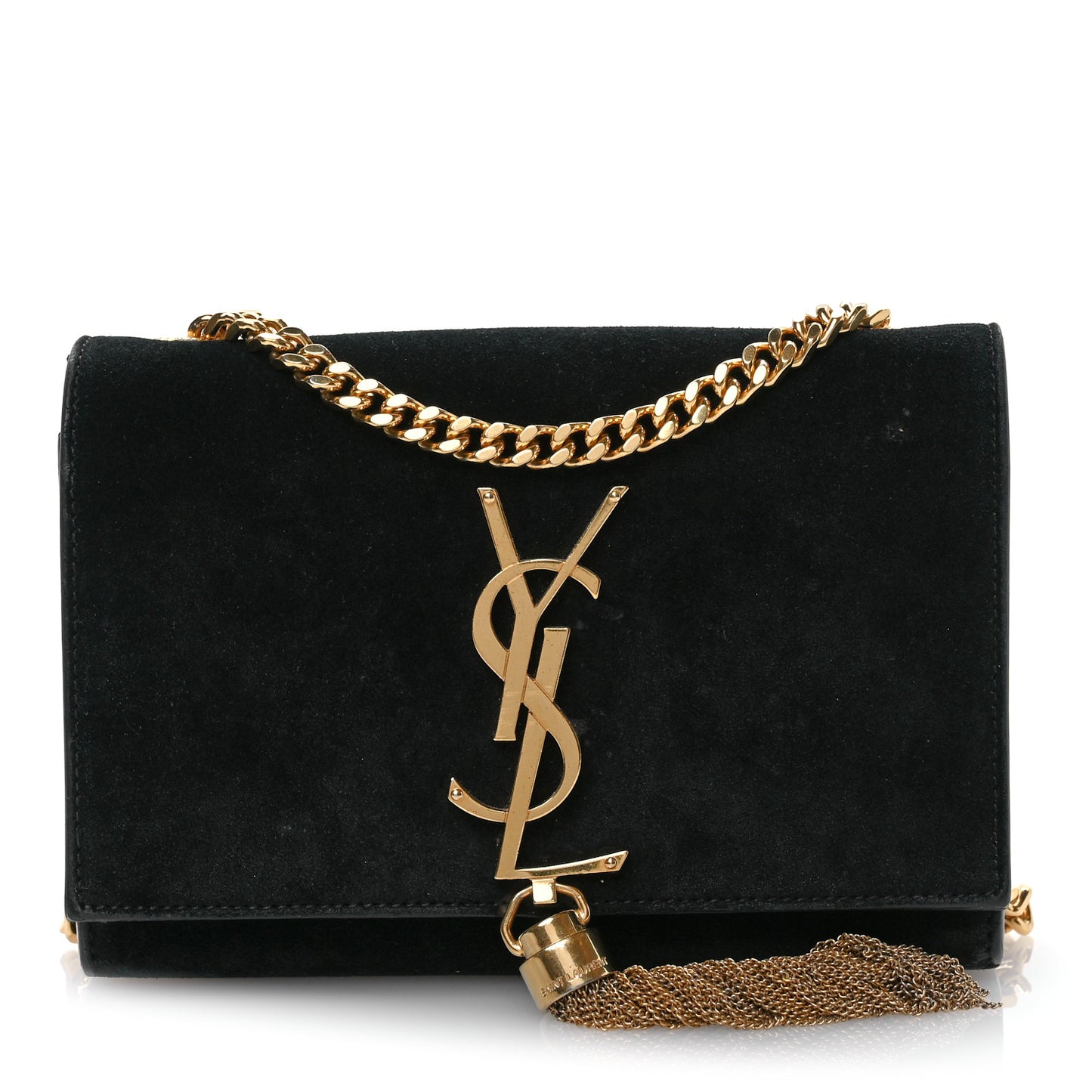 Suede Small Classic Monogram Kate Tassel Satchel Black