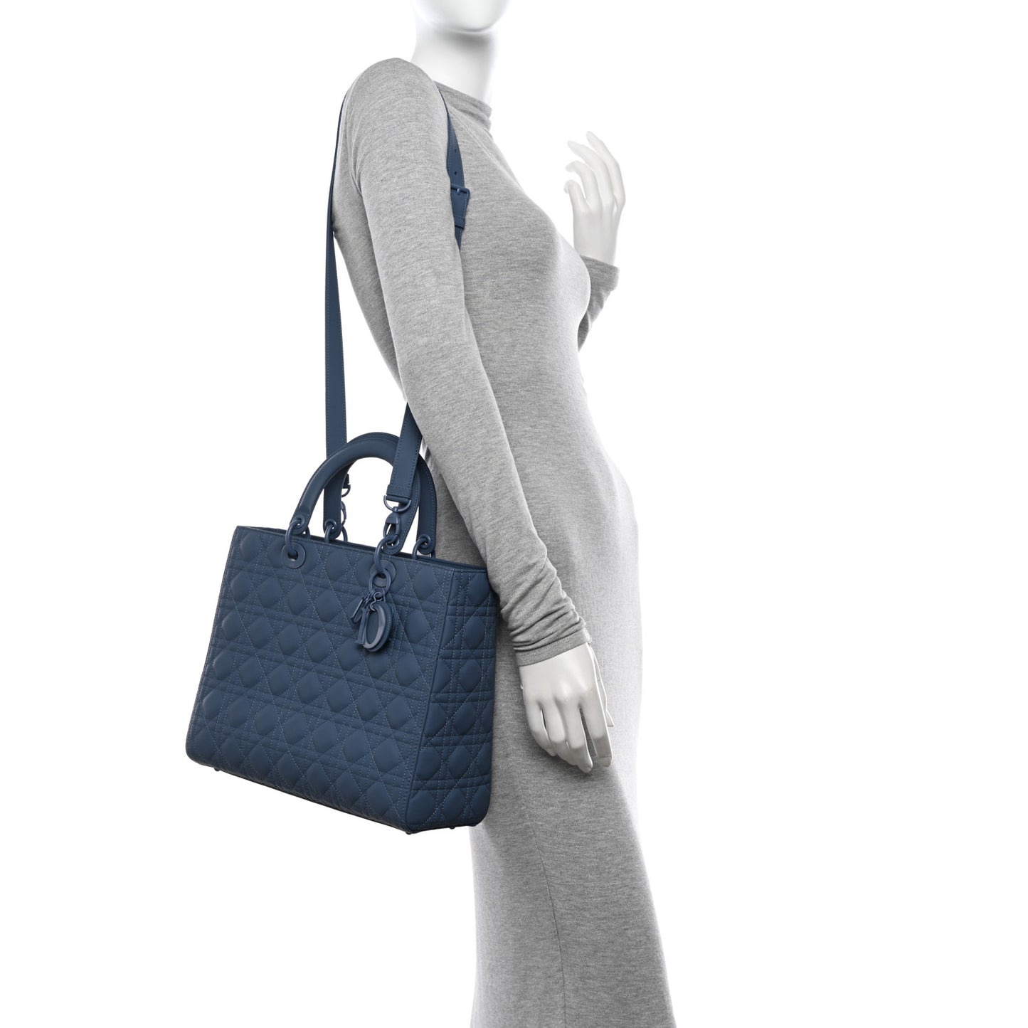 Ultra Matte Calfskin Cannage Large Lady Denim Blue